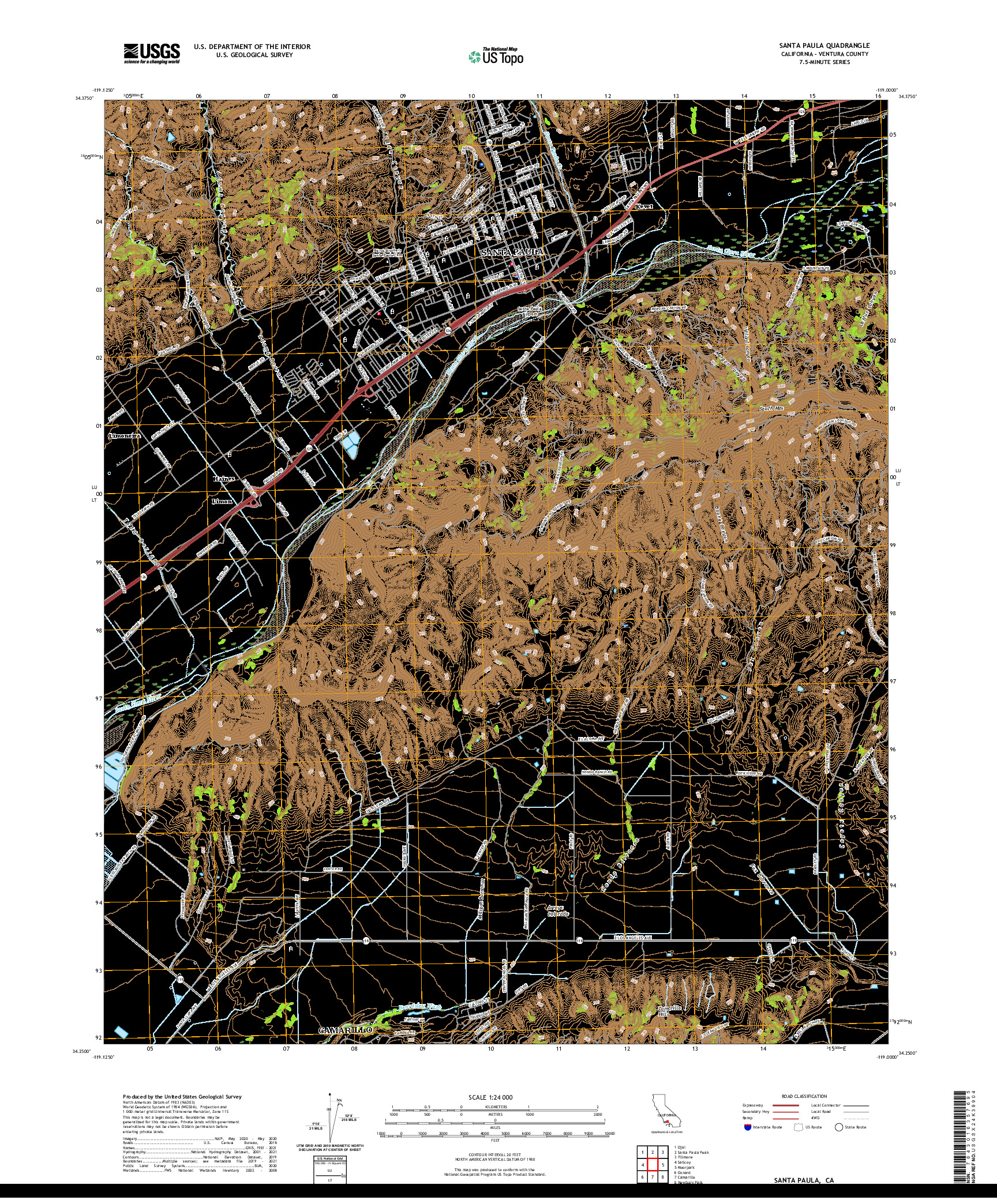 US TOPO 7.5-MINUTE MAP FOR SANTA PAULA, CA