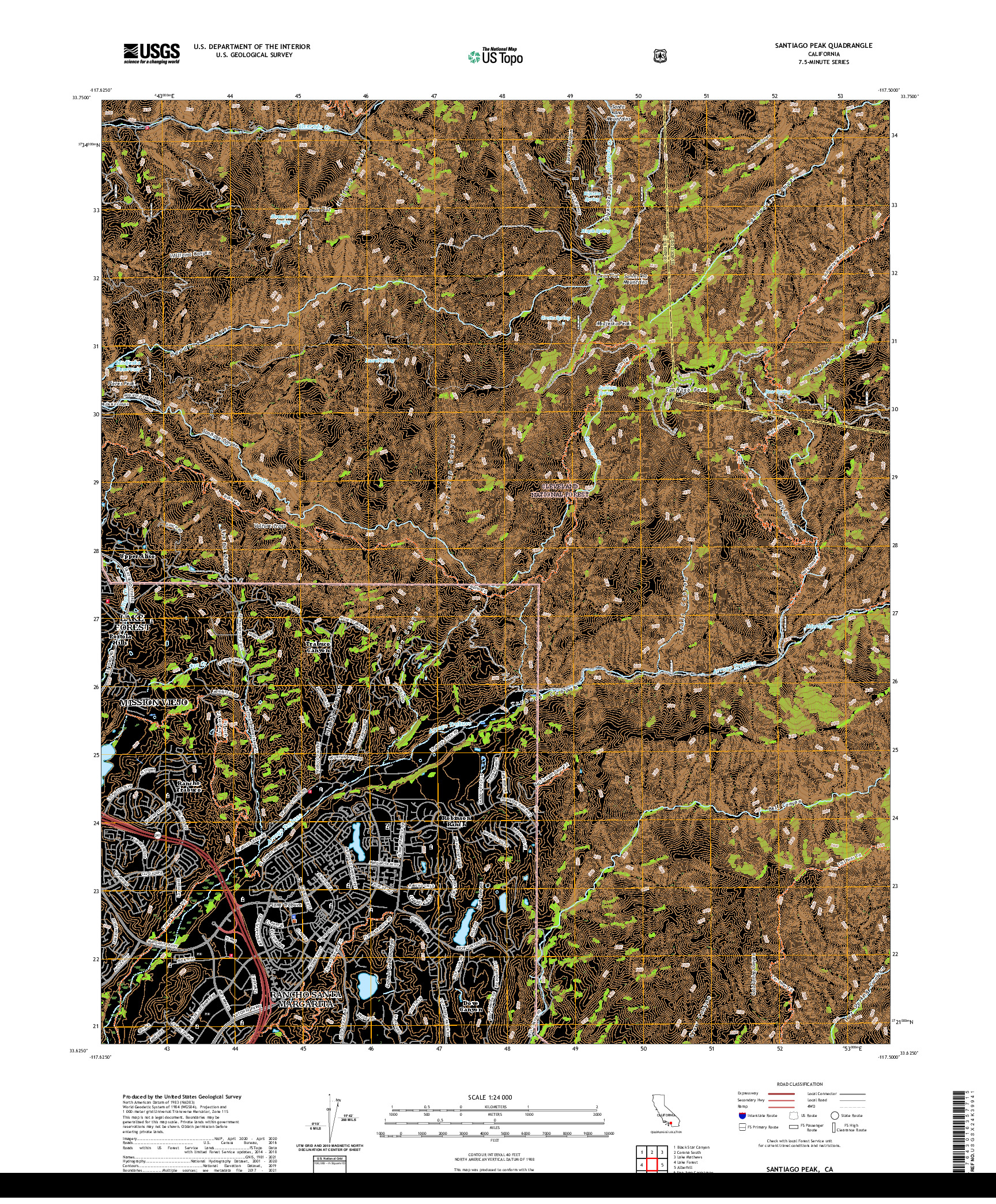 US TOPO 7.5-MINUTE MAP FOR SANTIAGO PEAK, CA