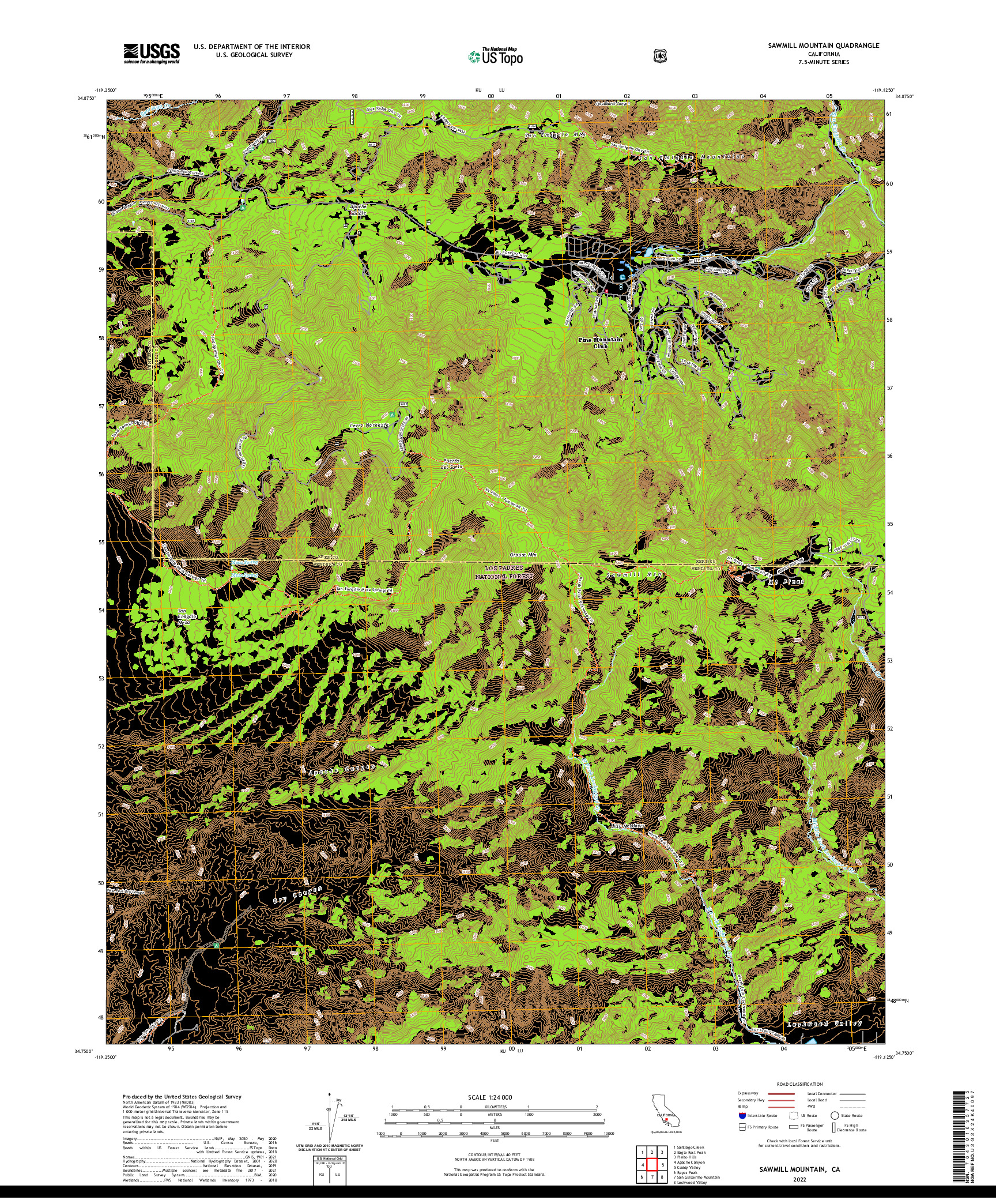 US TOPO 7.5-MINUTE MAP FOR SAWMILL MOUNTAIN, CA