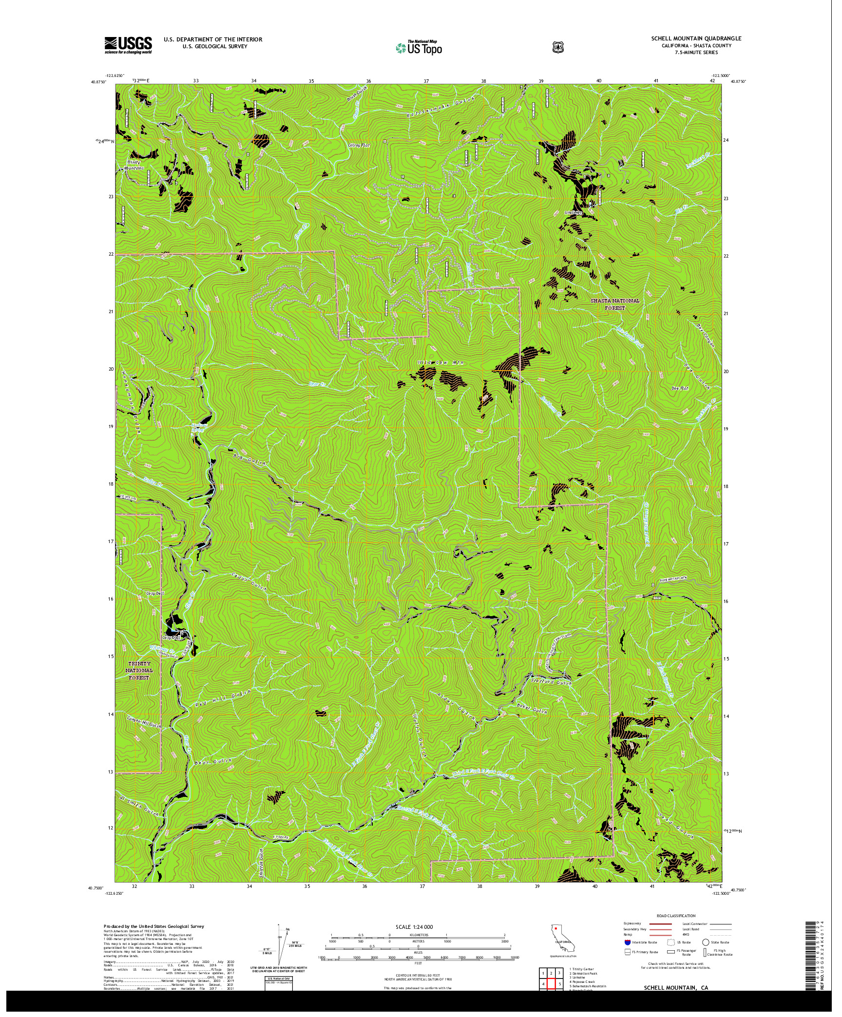 US TOPO 7.5-MINUTE MAP FOR SCHELL MOUNTAIN, CA