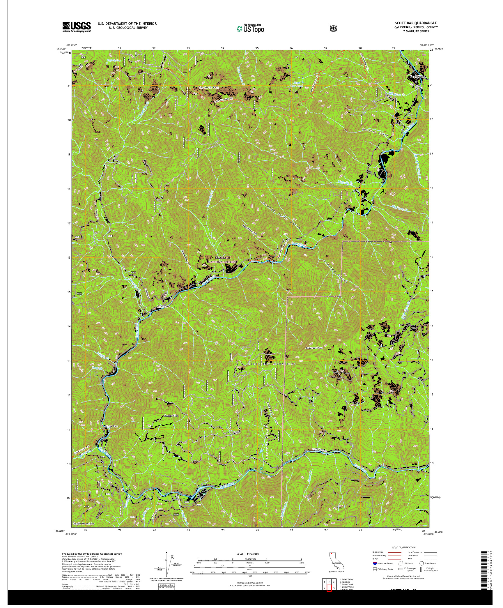 US TOPO 7.5-MINUTE MAP FOR SCOTT BAR, CA