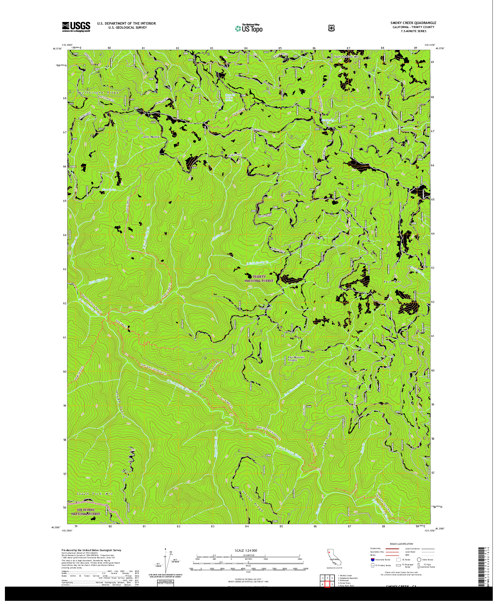 US TOPO 7.5-MINUTE MAP FOR SMOKY CREEK, CA