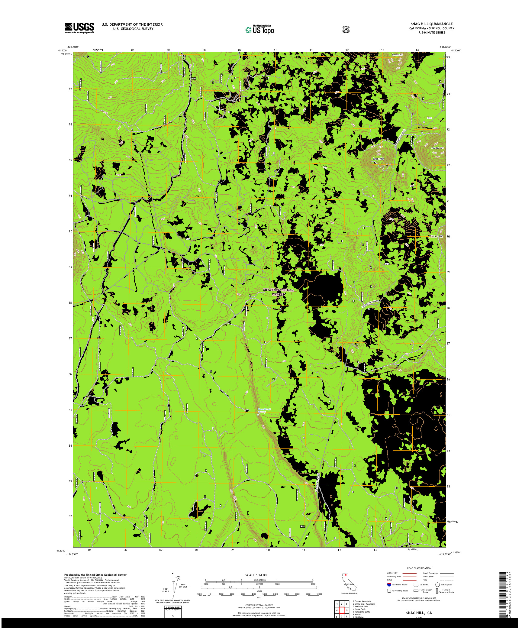 US TOPO 7.5-MINUTE MAP FOR SNAG HILL, CA