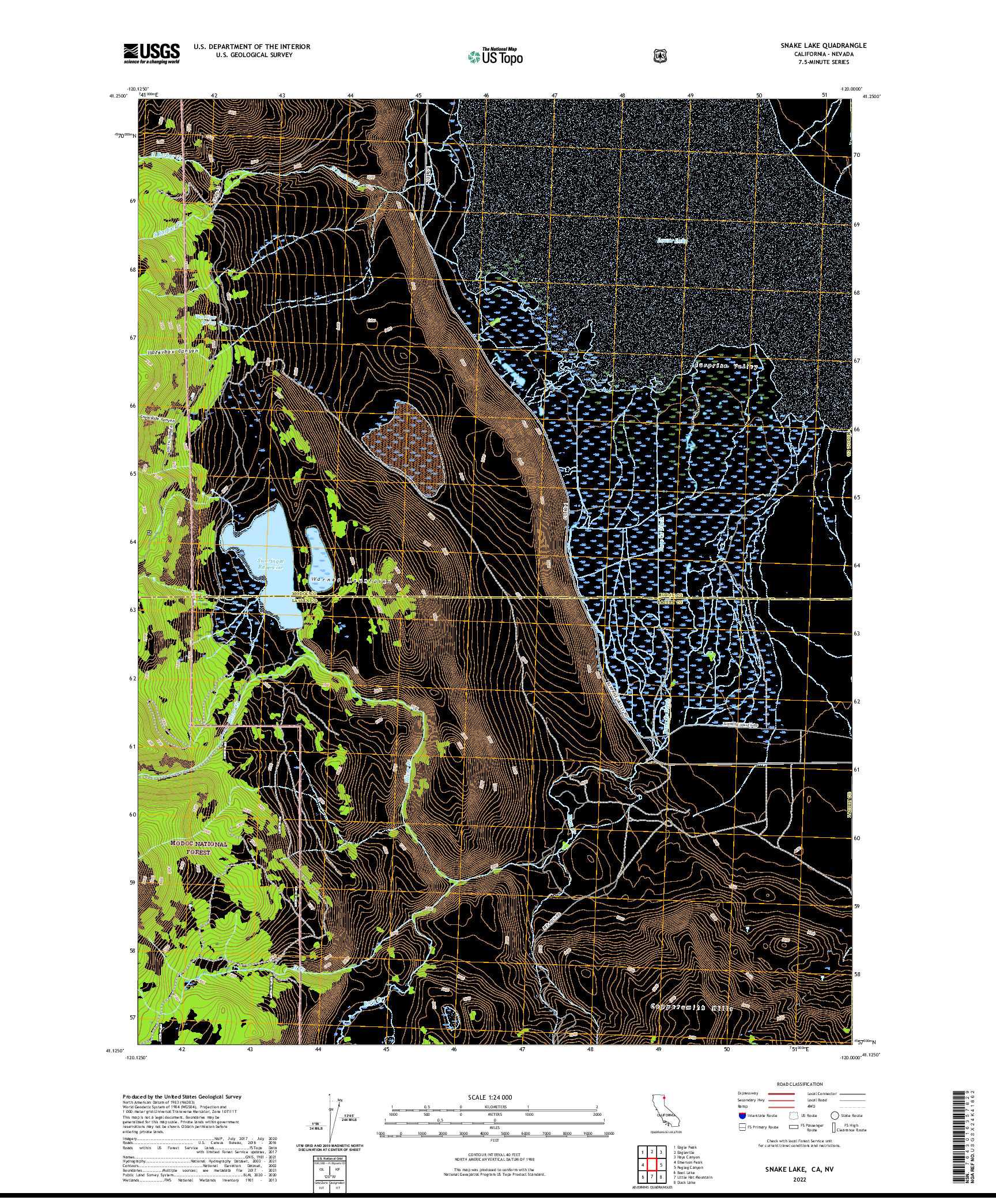 US TOPO 7.5-MINUTE MAP FOR SNAKE LAKE, CA,NV