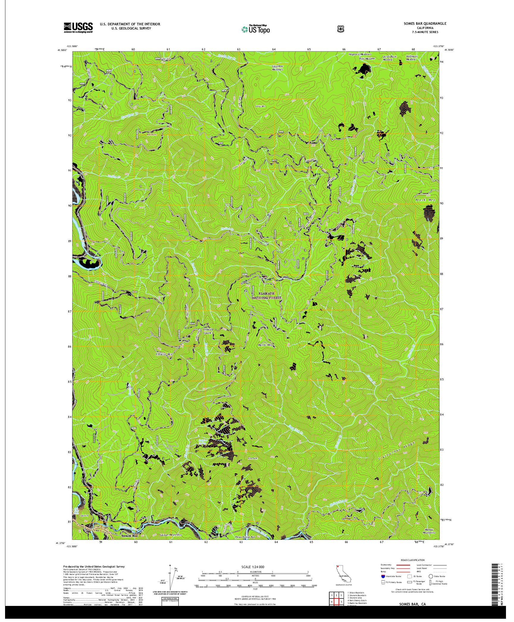 US TOPO 7.5-MINUTE MAP FOR SOMES BAR, CA