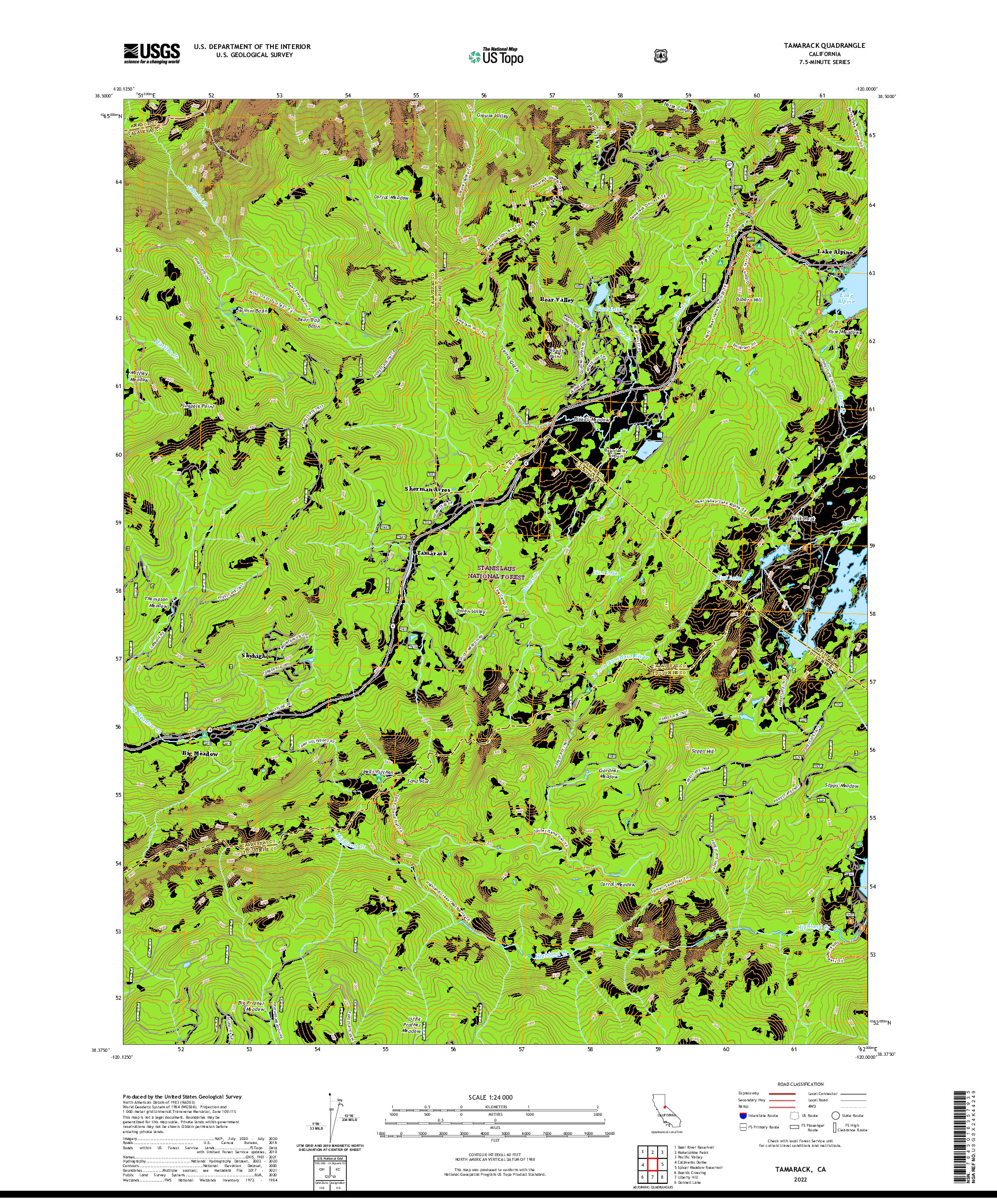 US TOPO 7.5-MINUTE MAP FOR TAMARACK, CA