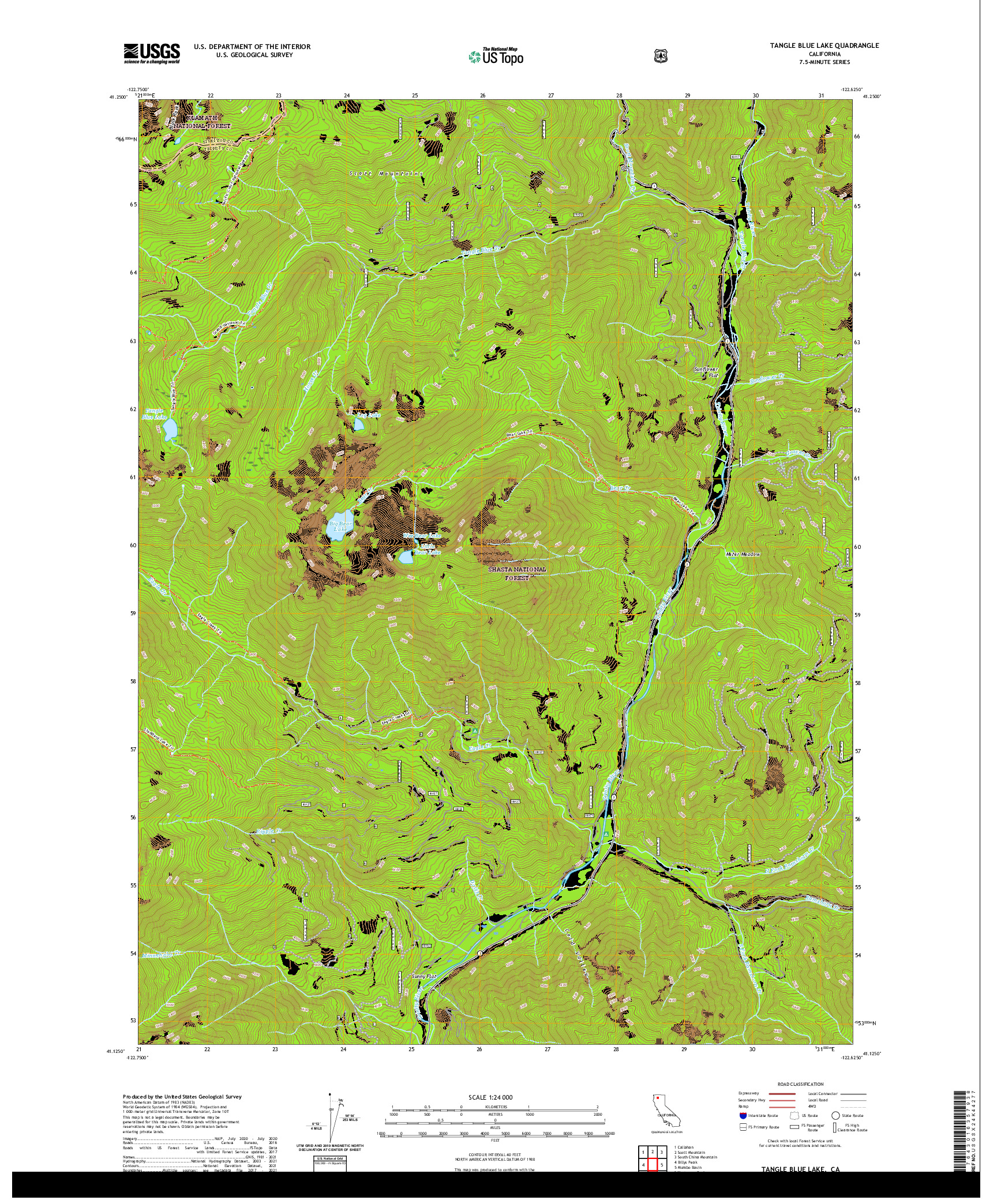 US TOPO 7.5-MINUTE MAP FOR TANGLE BLUE LAKE, CA