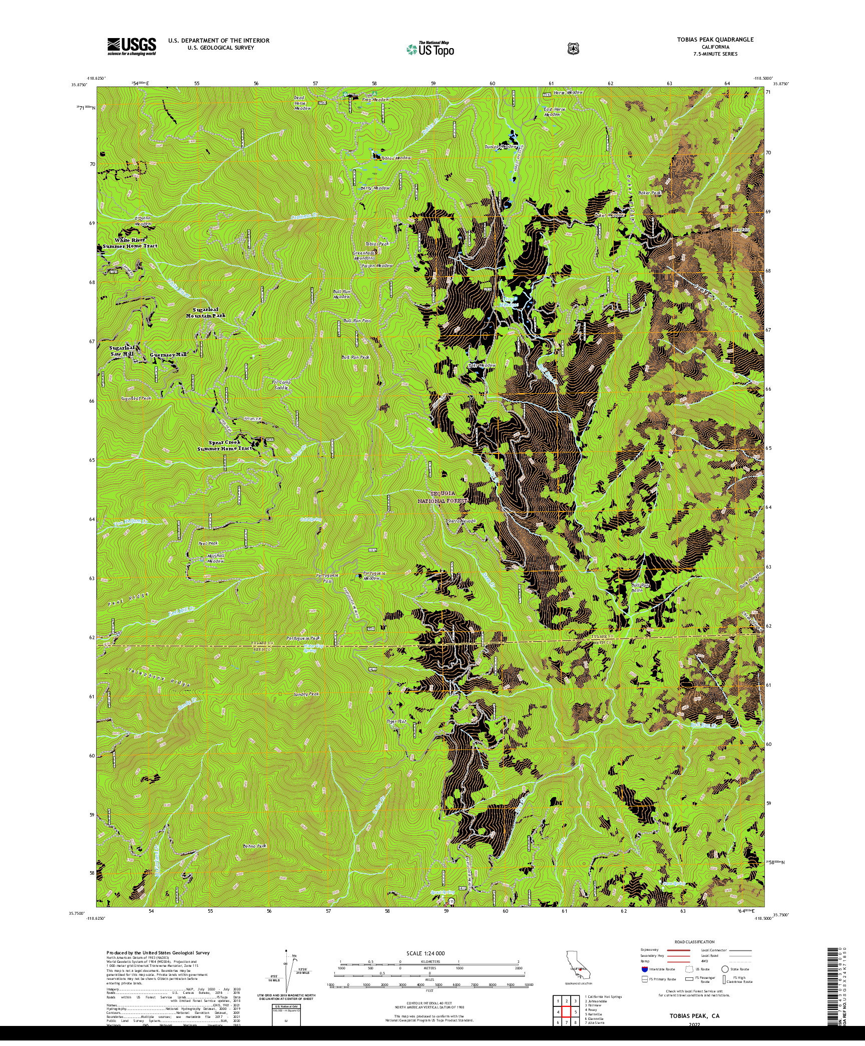 US TOPO 7.5-MINUTE MAP FOR TOBIAS PEAK, CA