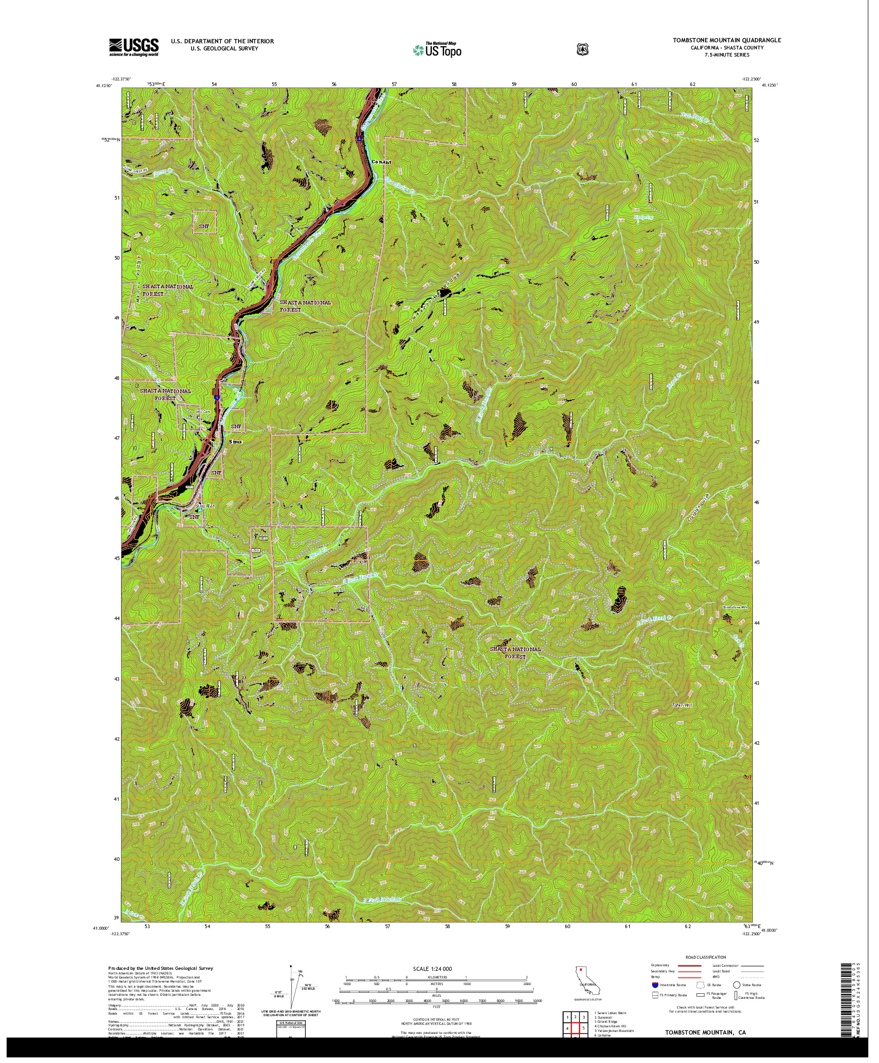 US TOPO 7.5-MINUTE MAP FOR TOMBSTONE MOUNTAIN, CA