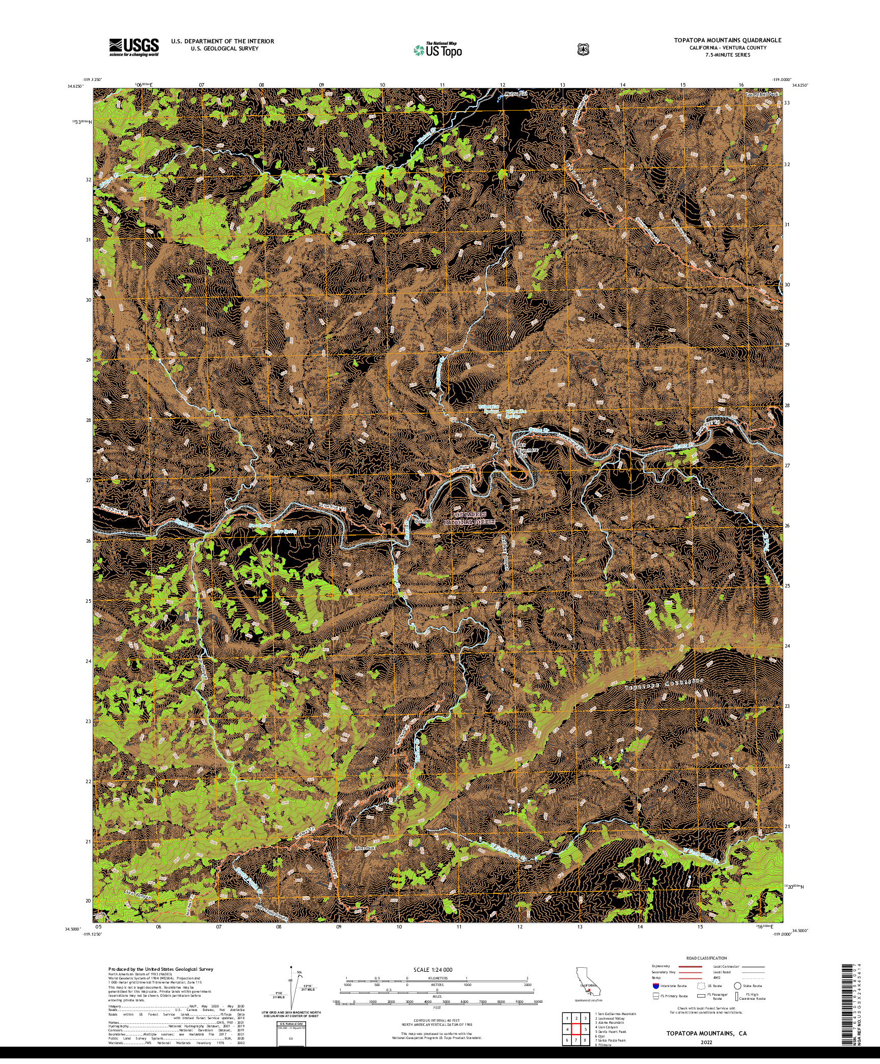 US TOPO 7.5-MINUTE MAP FOR TOPATOPA MOUNTAINS, CA