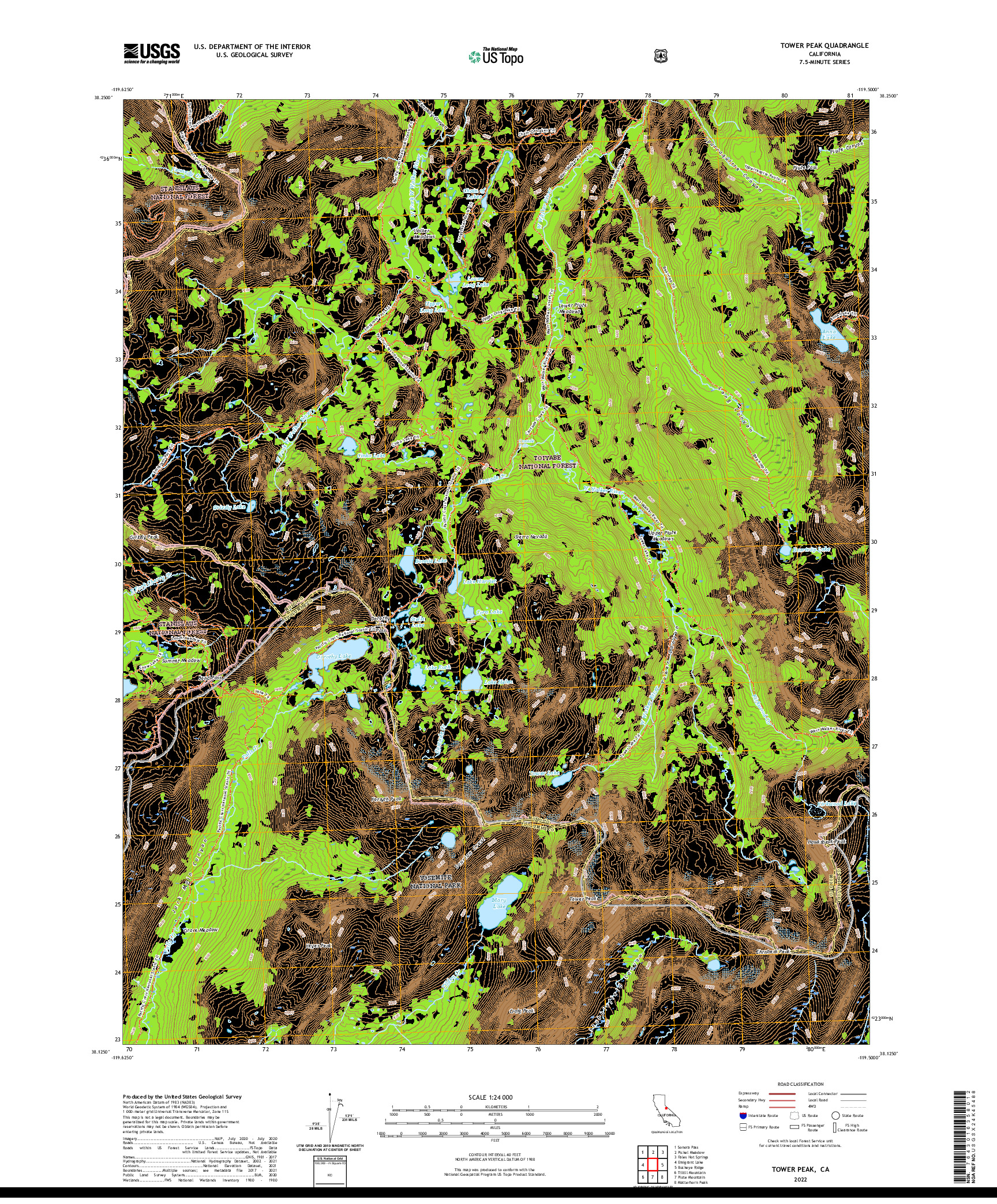 US TOPO 7.5-MINUTE MAP FOR TOWER PEAK, CA