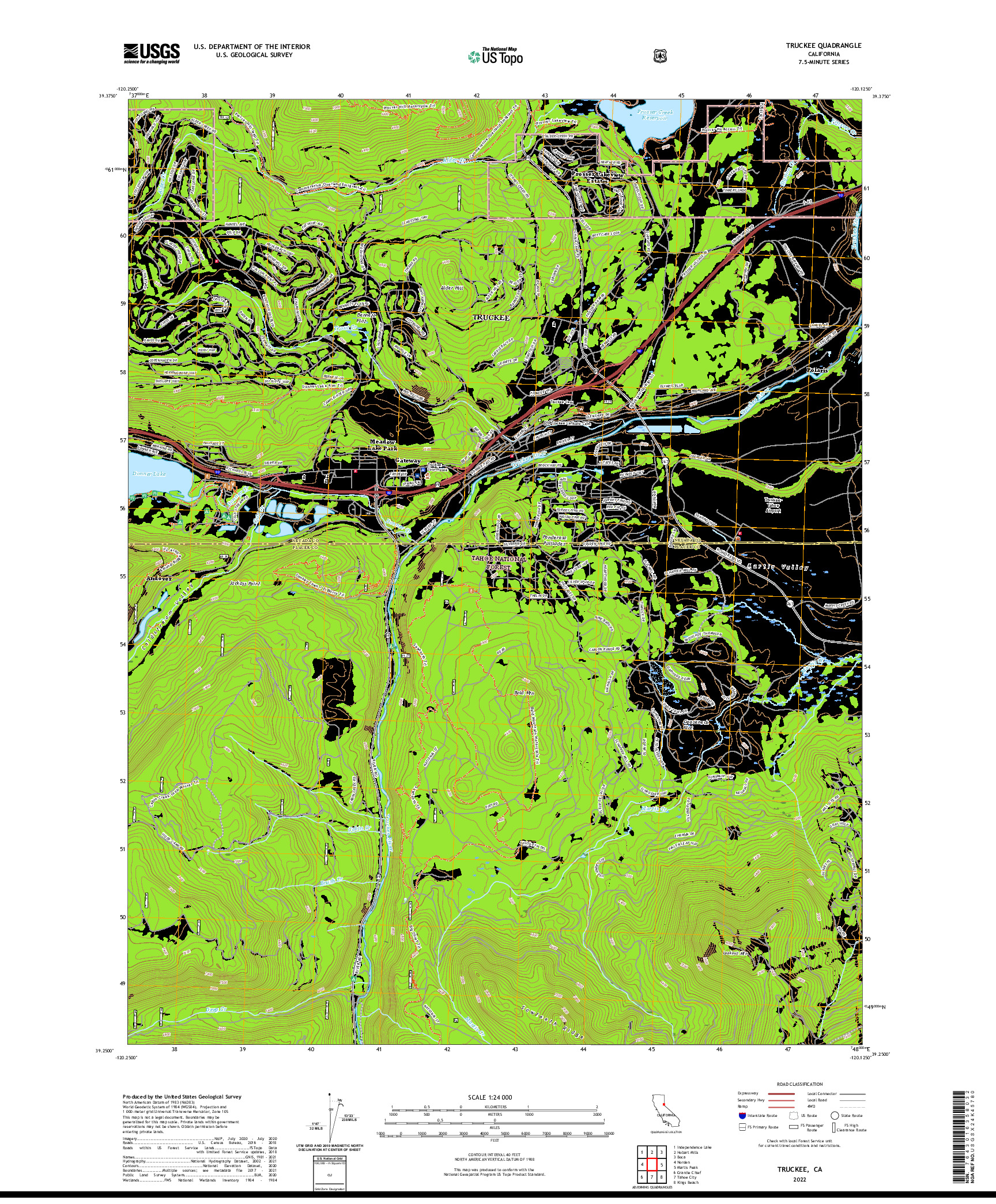 US TOPO 7.5-MINUTE MAP FOR TRUCKEE, CA