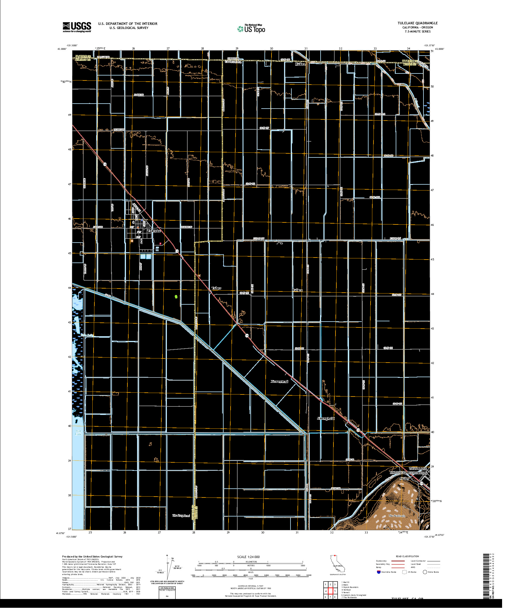 US TOPO 7.5-MINUTE MAP FOR TULELAKE, CA,OR