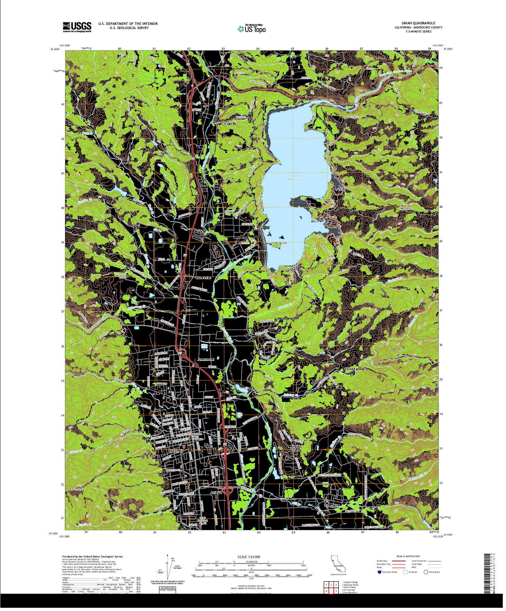 US TOPO 7.5-MINUTE MAP FOR UKIAH, CA