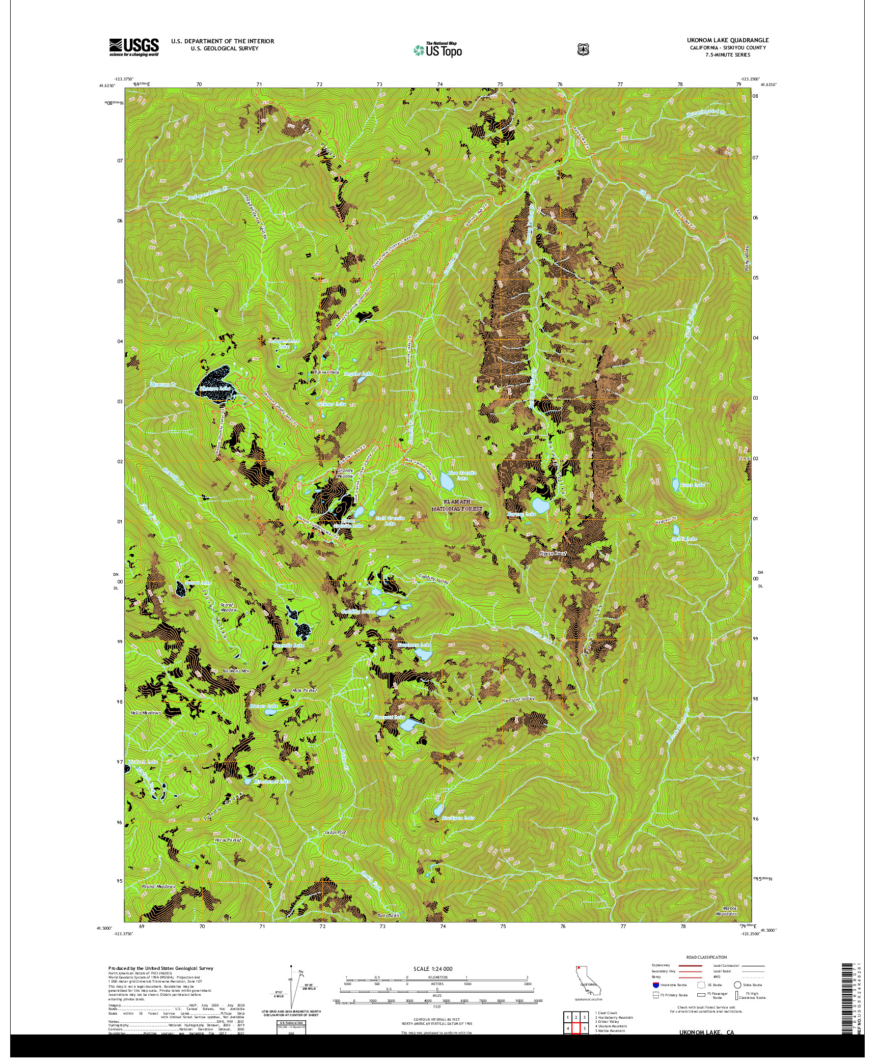 US TOPO 7.5-MINUTE MAP FOR UKONOM LAKE, CA