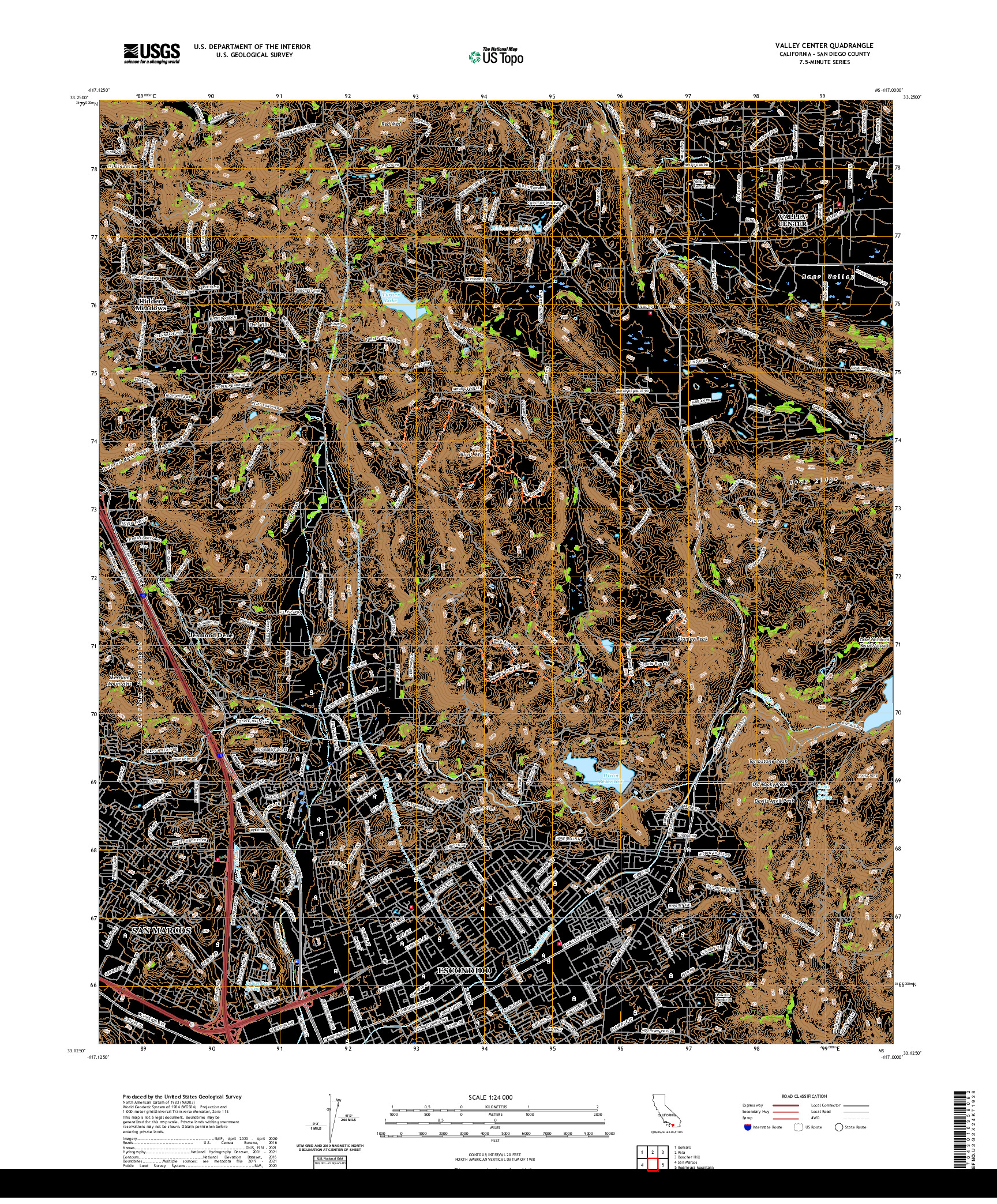 US TOPO 7.5-MINUTE MAP FOR VALLEY CENTER, CA