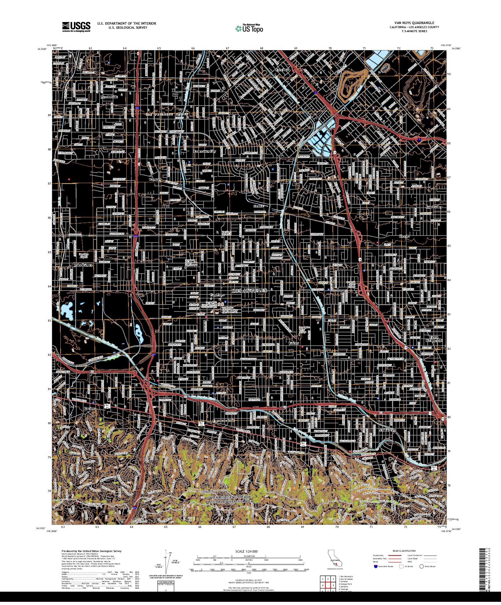 US TOPO 7.5-MINUTE MAP FOR VAN NUYS, CA