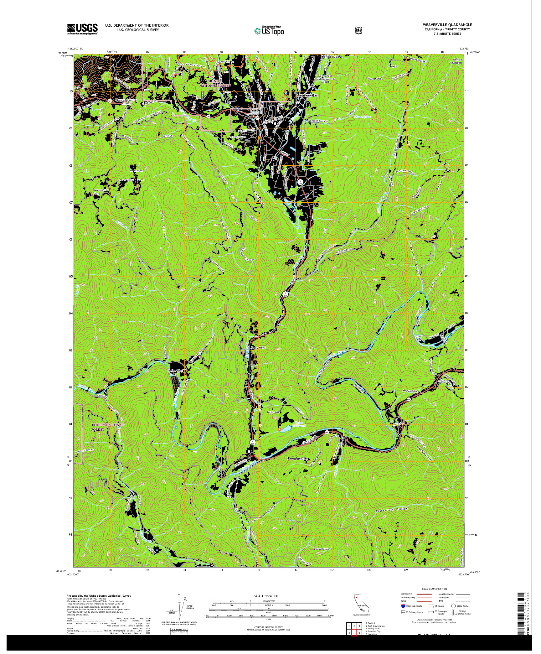 US TOPO 7.5-MINUTE MAP FOR WEAVERVILLE, CA