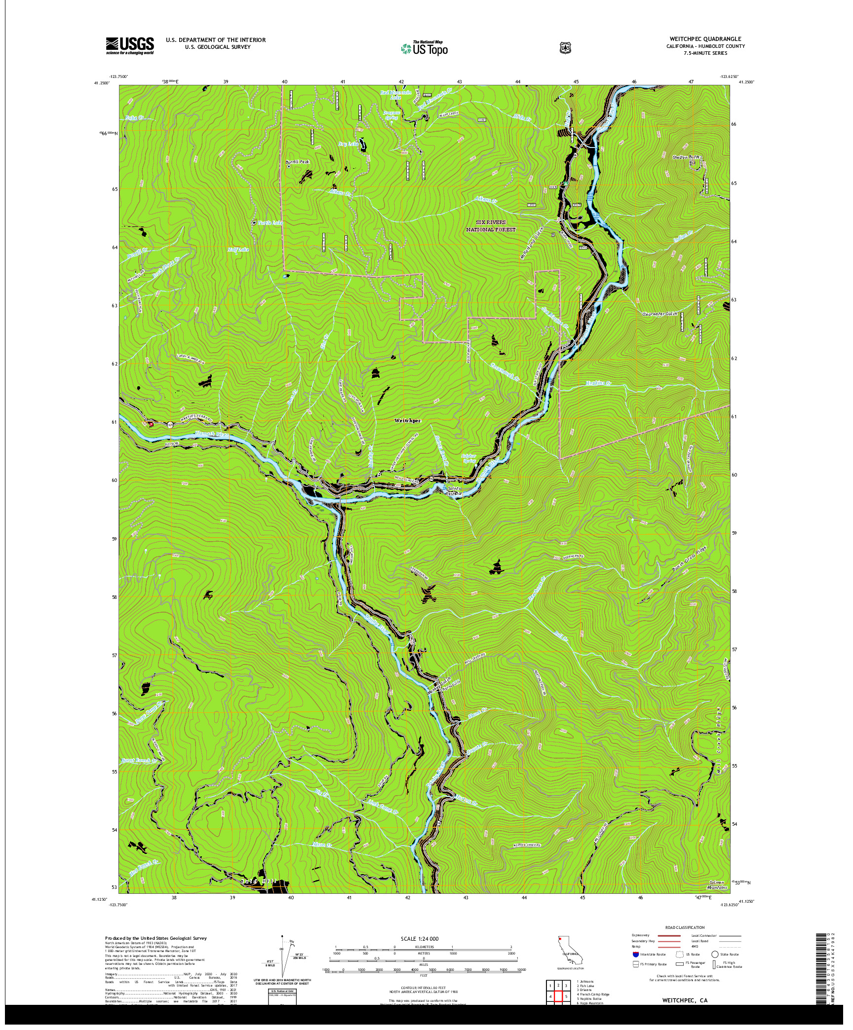 US TOPO 7.5-MINUTE MAP FOR WEITCHPEC, CA