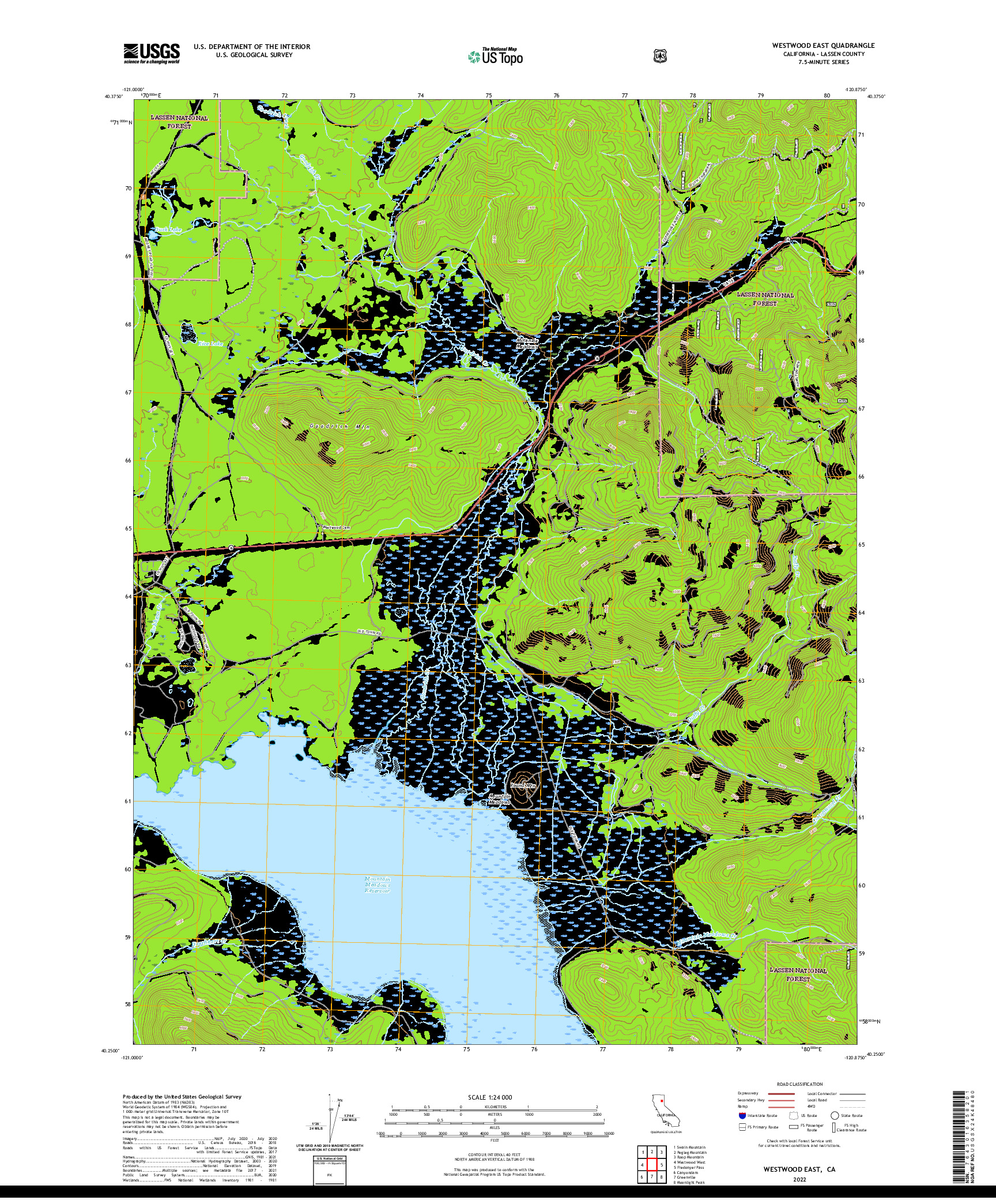 US TOPO 7.5-MINUTE MAP FOR WESTWOOD EAST, CA