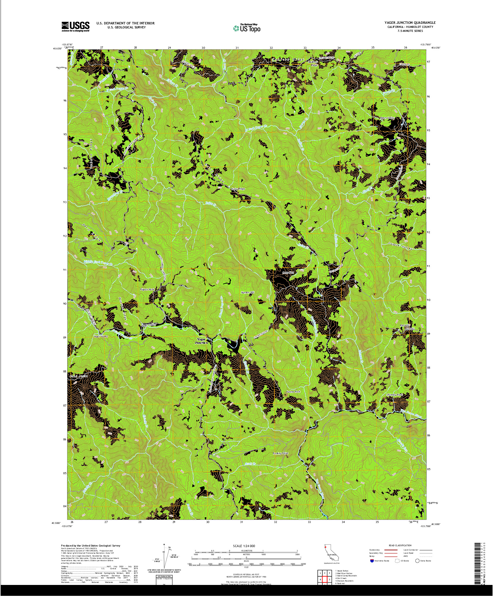 US TOPO 7.5-MINUTE MAP FOR YAGER JUNCTION, CA