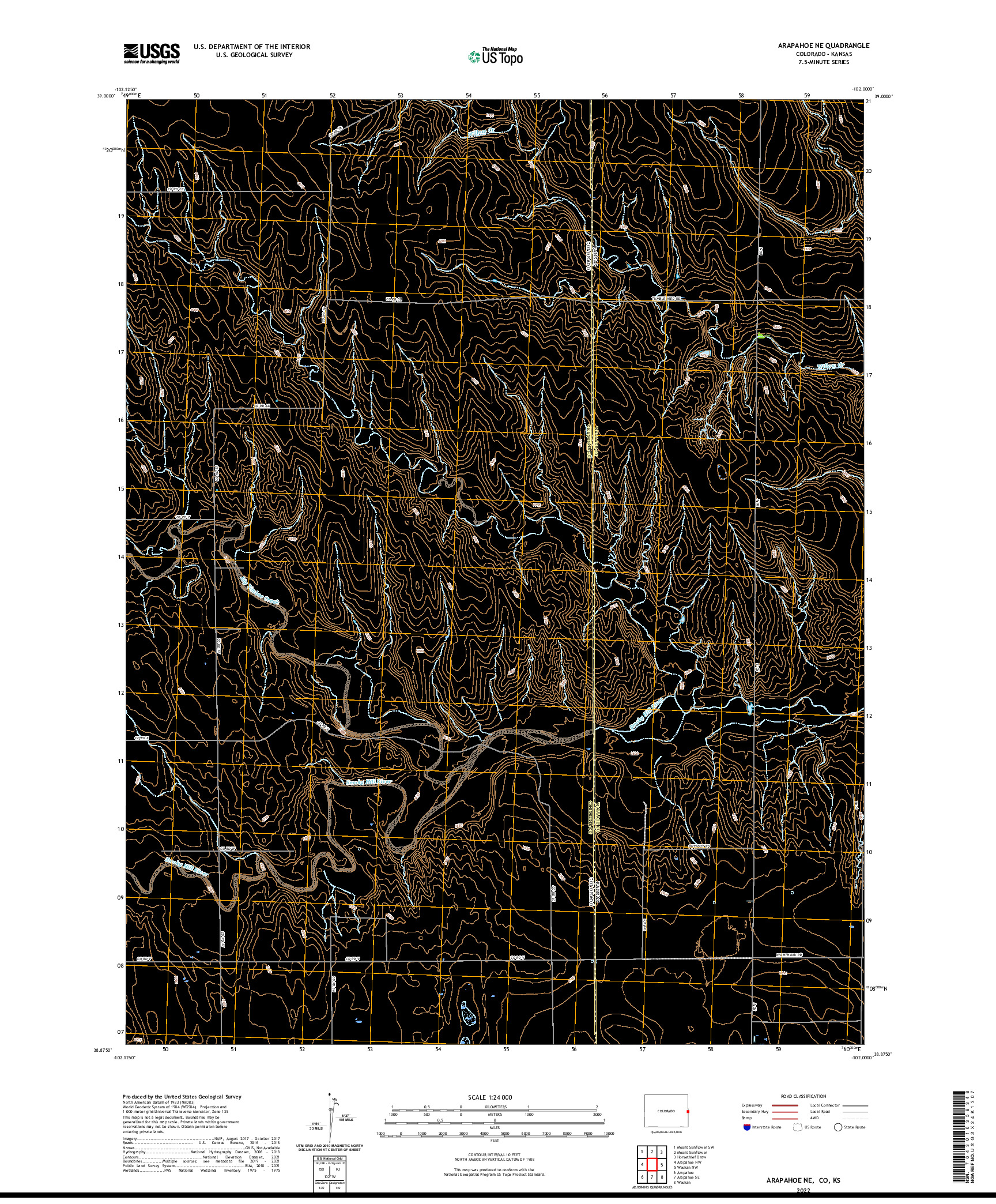 US TOPO 7.5-MINUTE MAP FOR ARAPAHOE NE, CO,KS