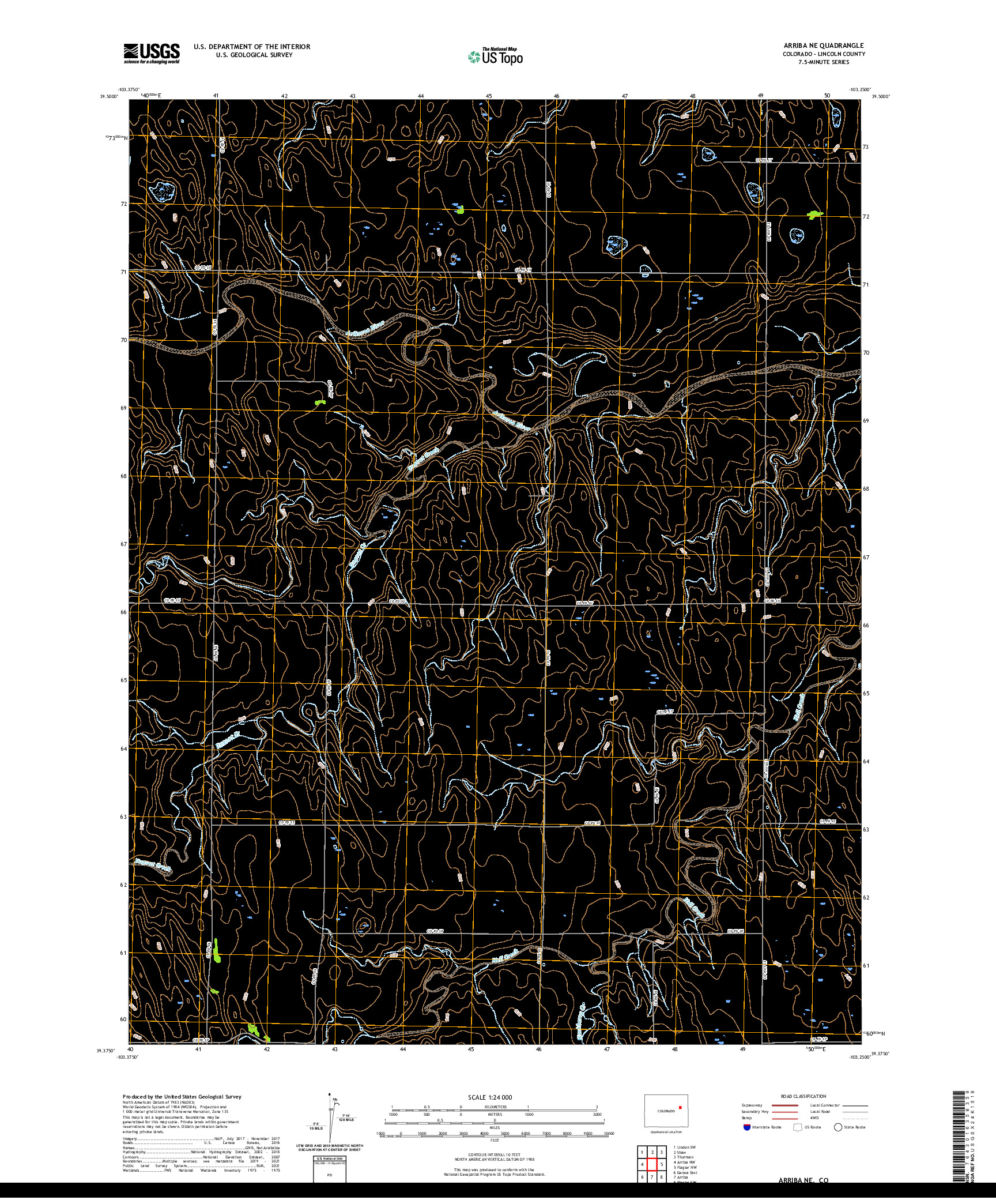 US TOPO 7.5-MINUTE MAP FOR ARRIBA NE, CO