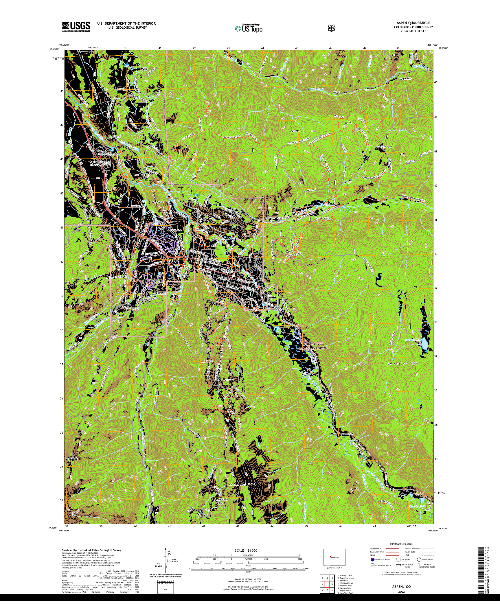 US TOPO 7.5-MINUTE MAP FOR ASPEN, CO