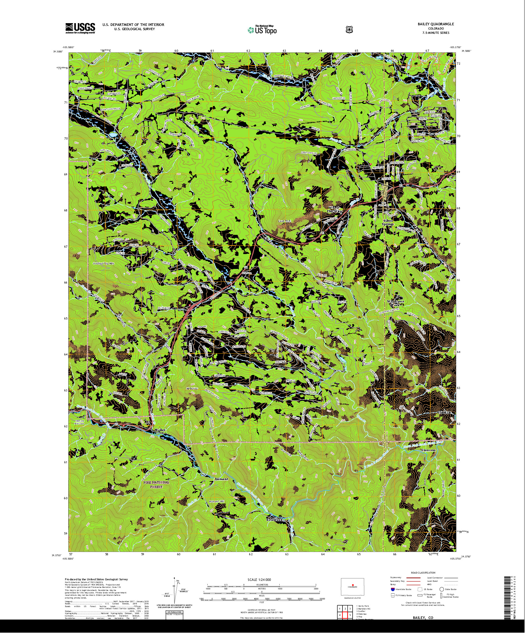 US TOPO 7.5-MINUTE MAP FOR BAILEY, CO