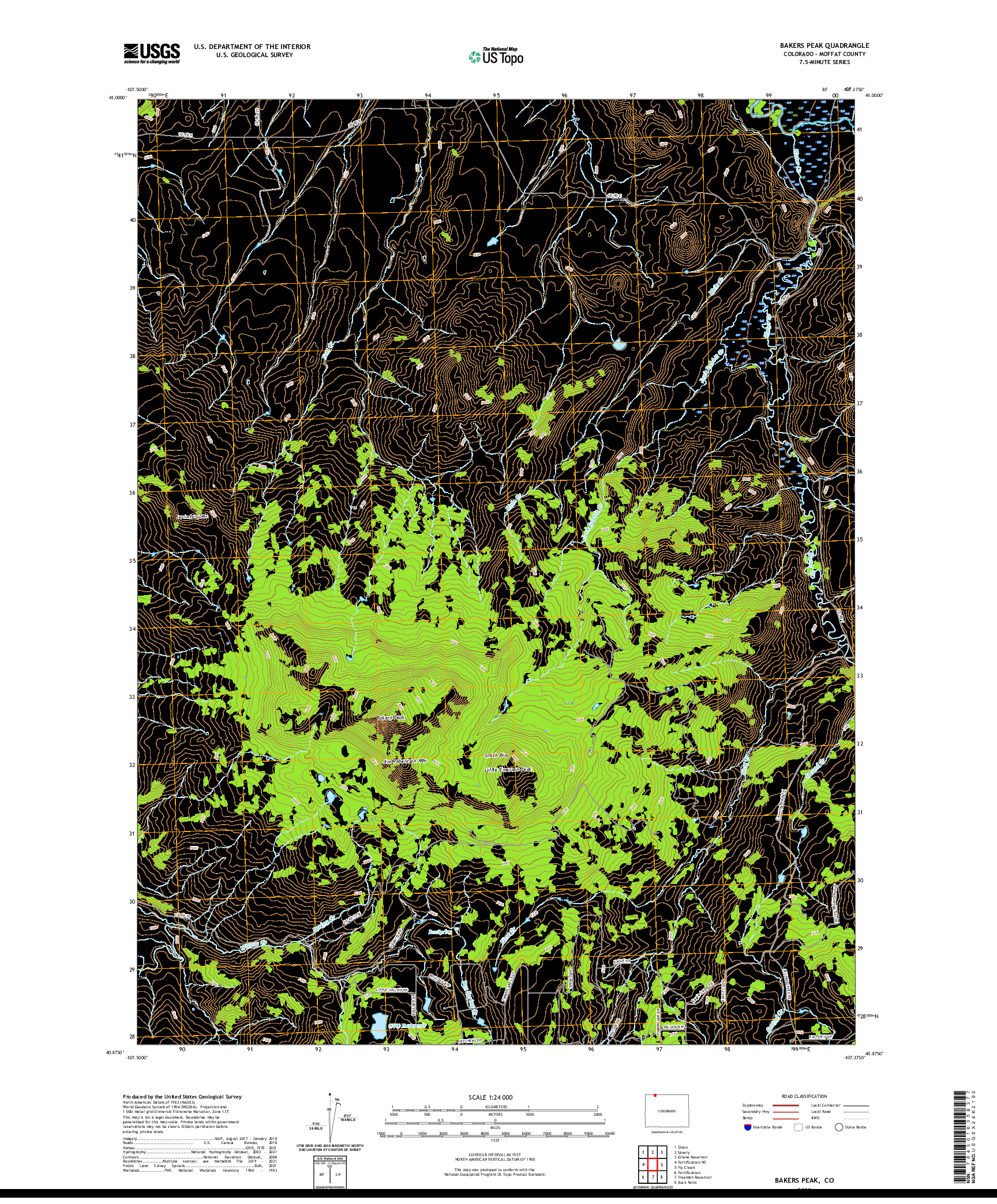 US TOPO 7.5-MINUTE MAP FOR BAKERS PEAK, CO