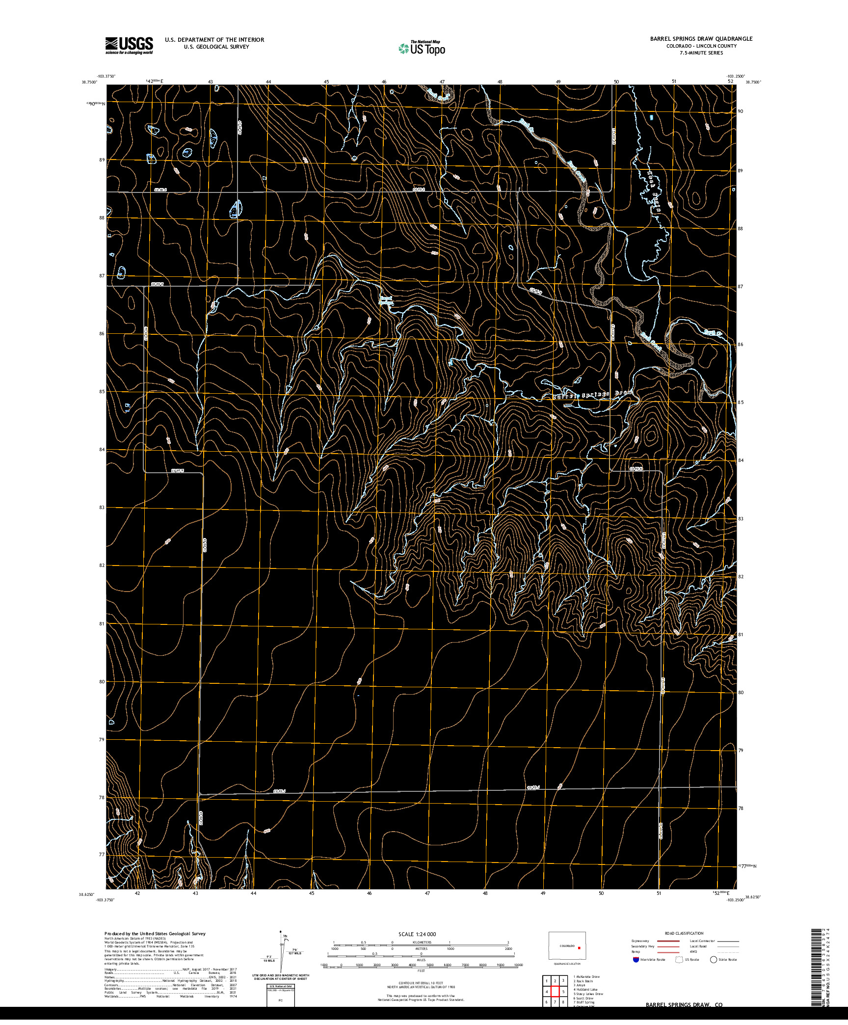 US TOPO 7.5-MINUTE MAP FOR BARREL SPRINGS DRAW, CO