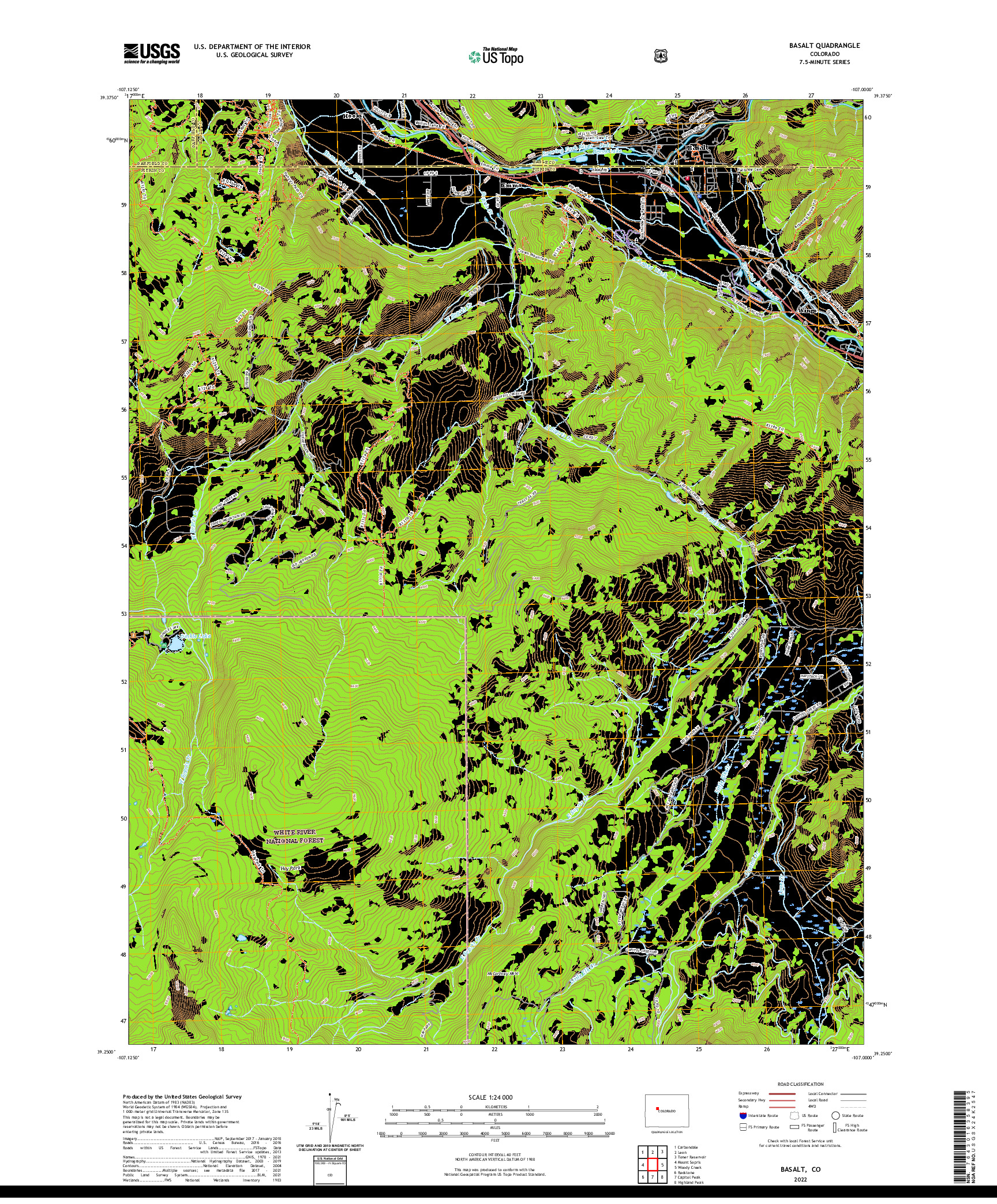 US TOPO 7.5-MINUTE MAP FOR BASALT, CO