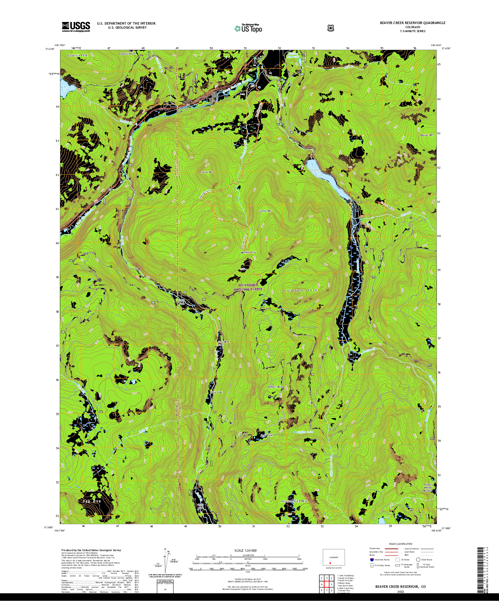 US TOPO 7.5-MINUTE MAP FOR BEAVER CREEK RESERVOIR, CO