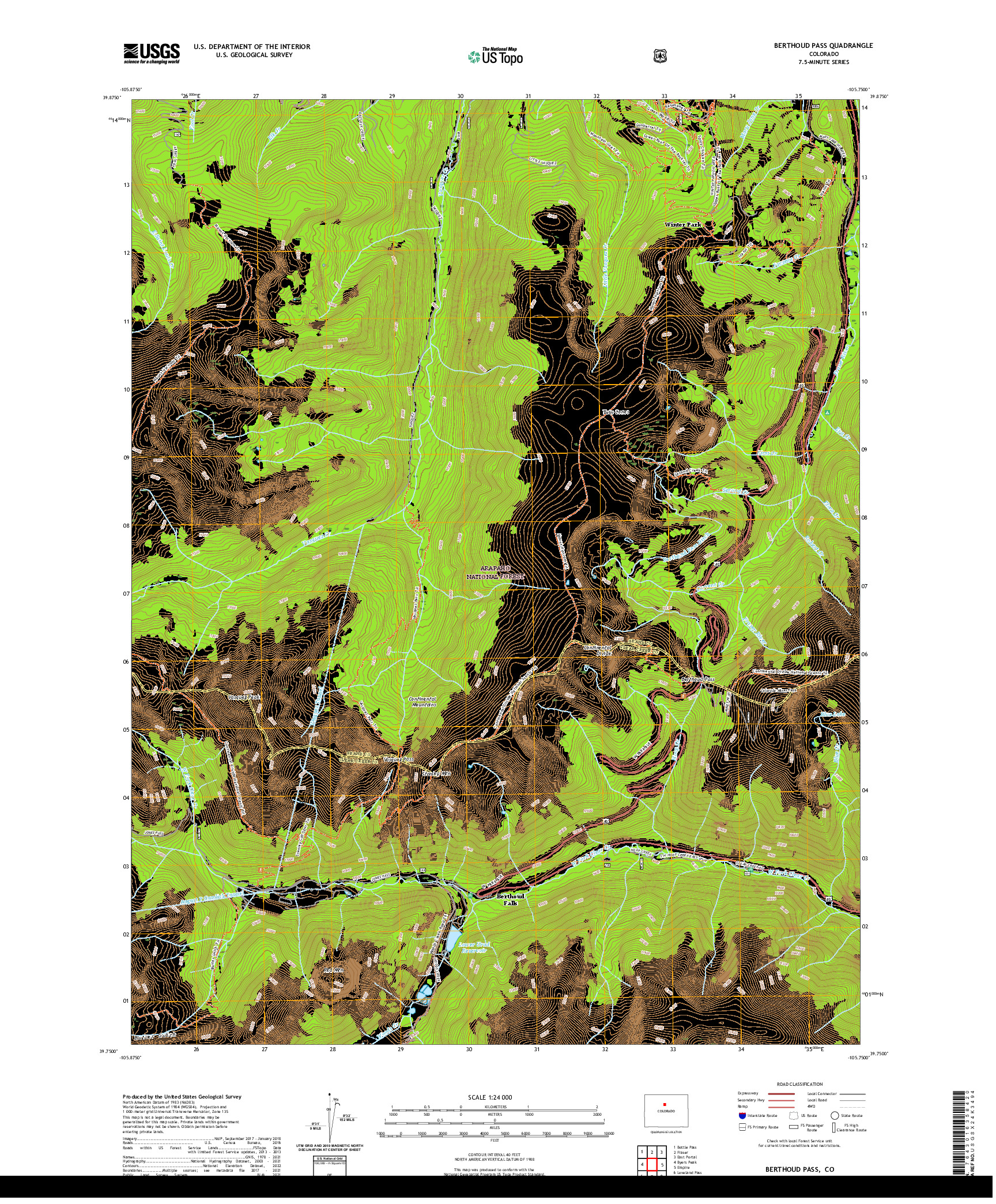 US TOPO 7.5-MINUTE MAP FOR BERTHOUD PASS, CO