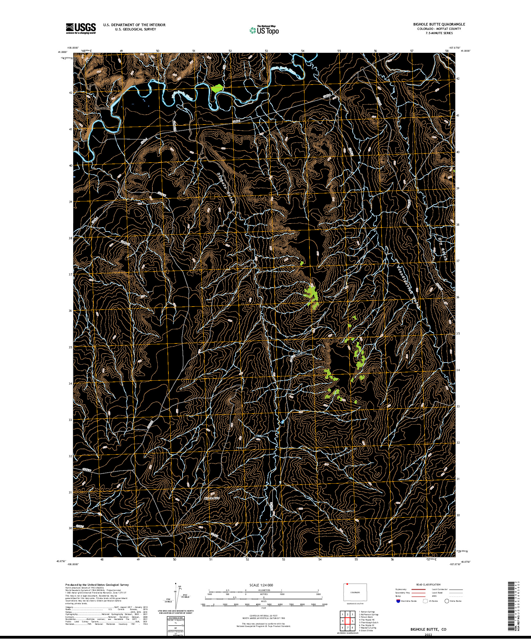 US TOPO 7.5-MINUTE MAP FOR BIGHOLE BUTTE, CO