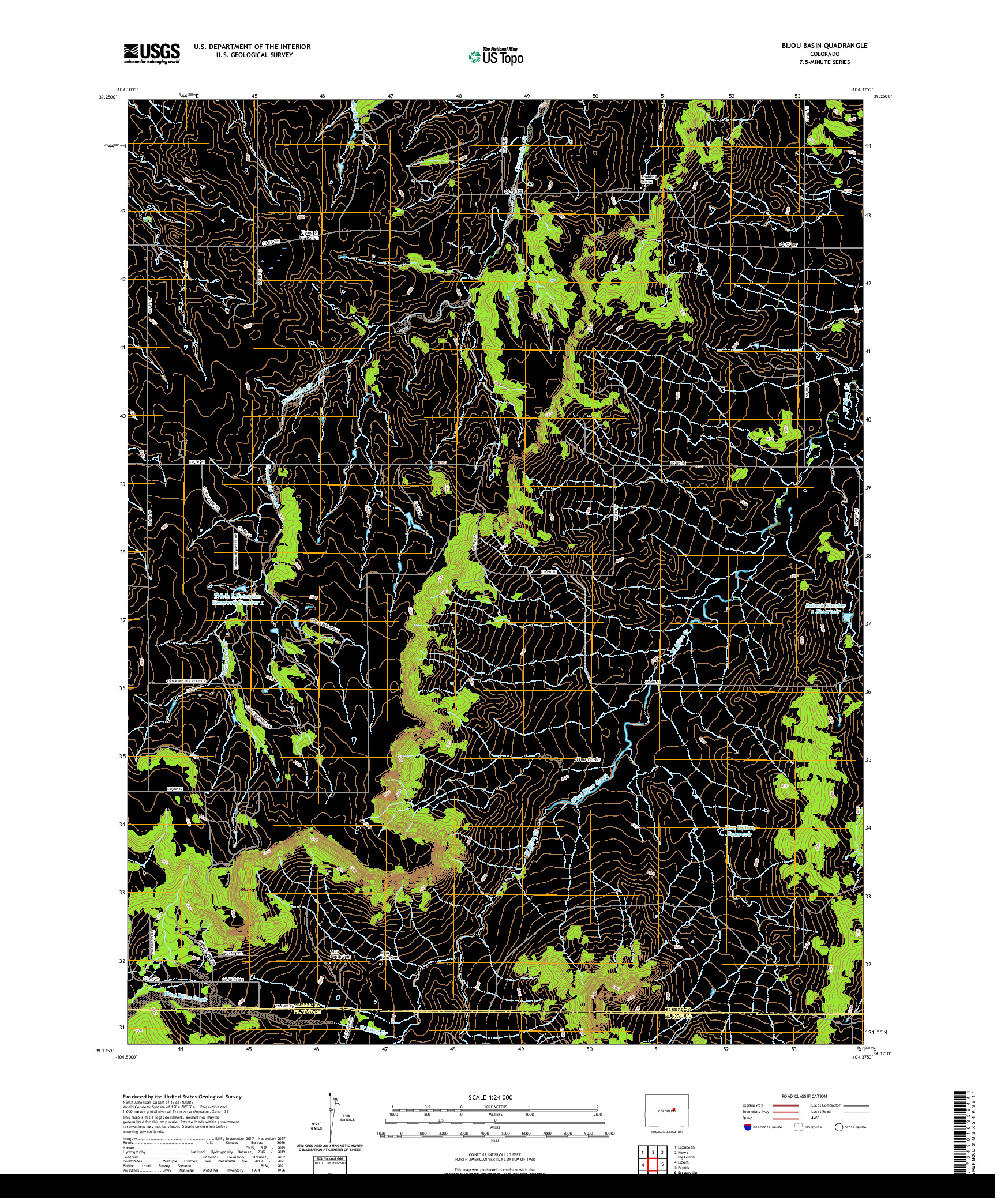 US TOPO 7.5-MINUTE MAP FOR BIJOU BASIN, CO