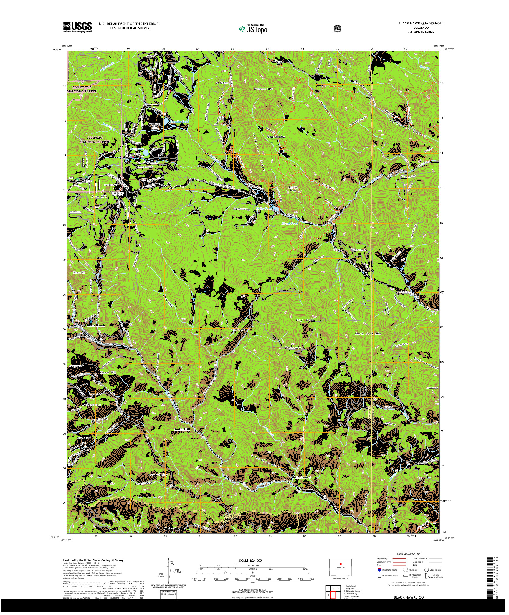 US TOPO 7.5-MINUTE MAP FOR BLACK HAWK, CO