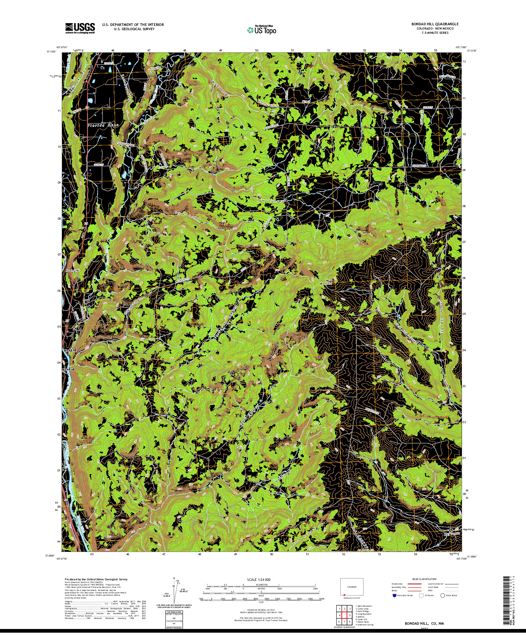 US TOPO 7.5-MINUTE MAP FOR BONDAD HILL, CO,NM