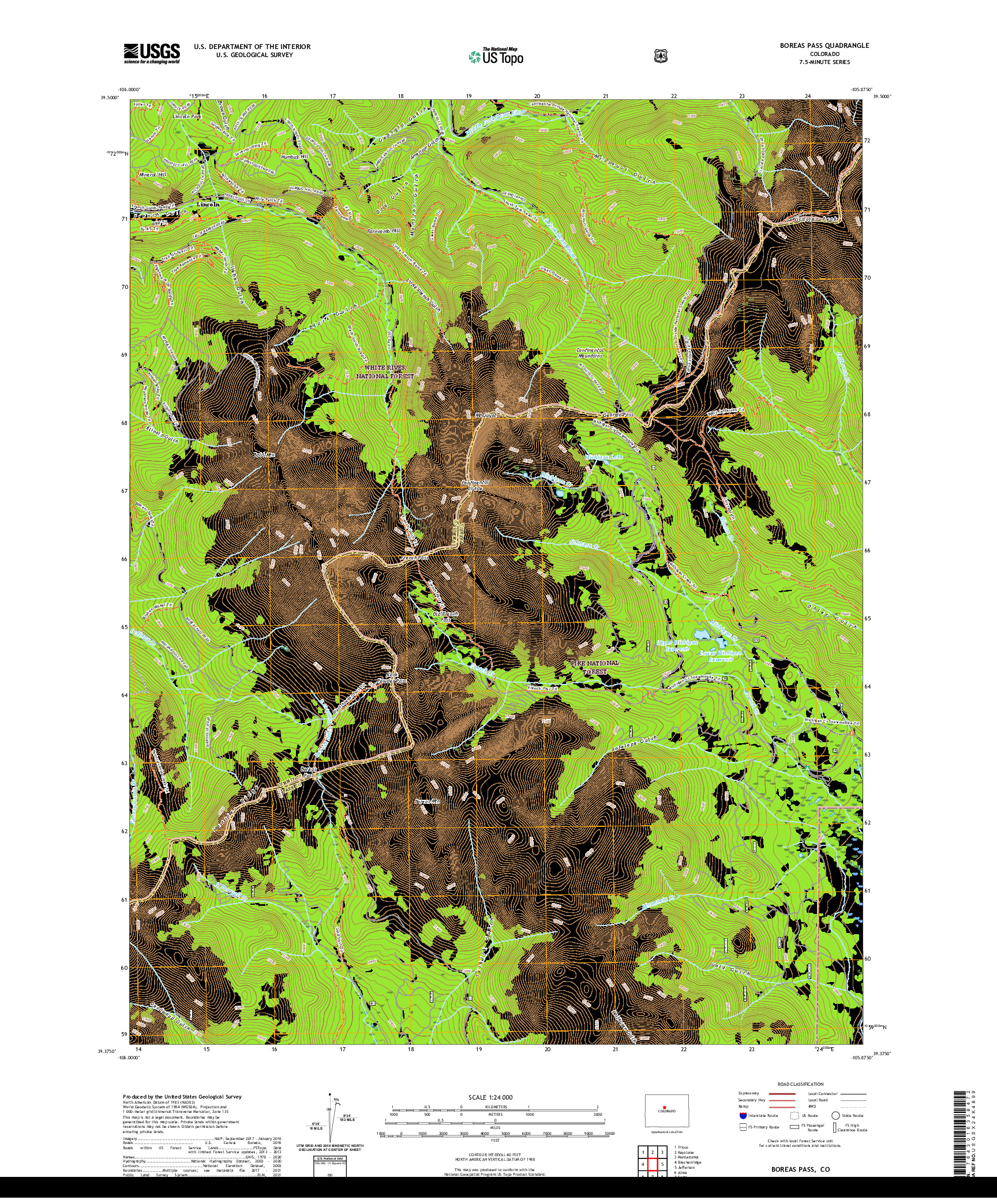 US TOPO 7.5-MINUTE MAP FOR BOREAS PASS, CO