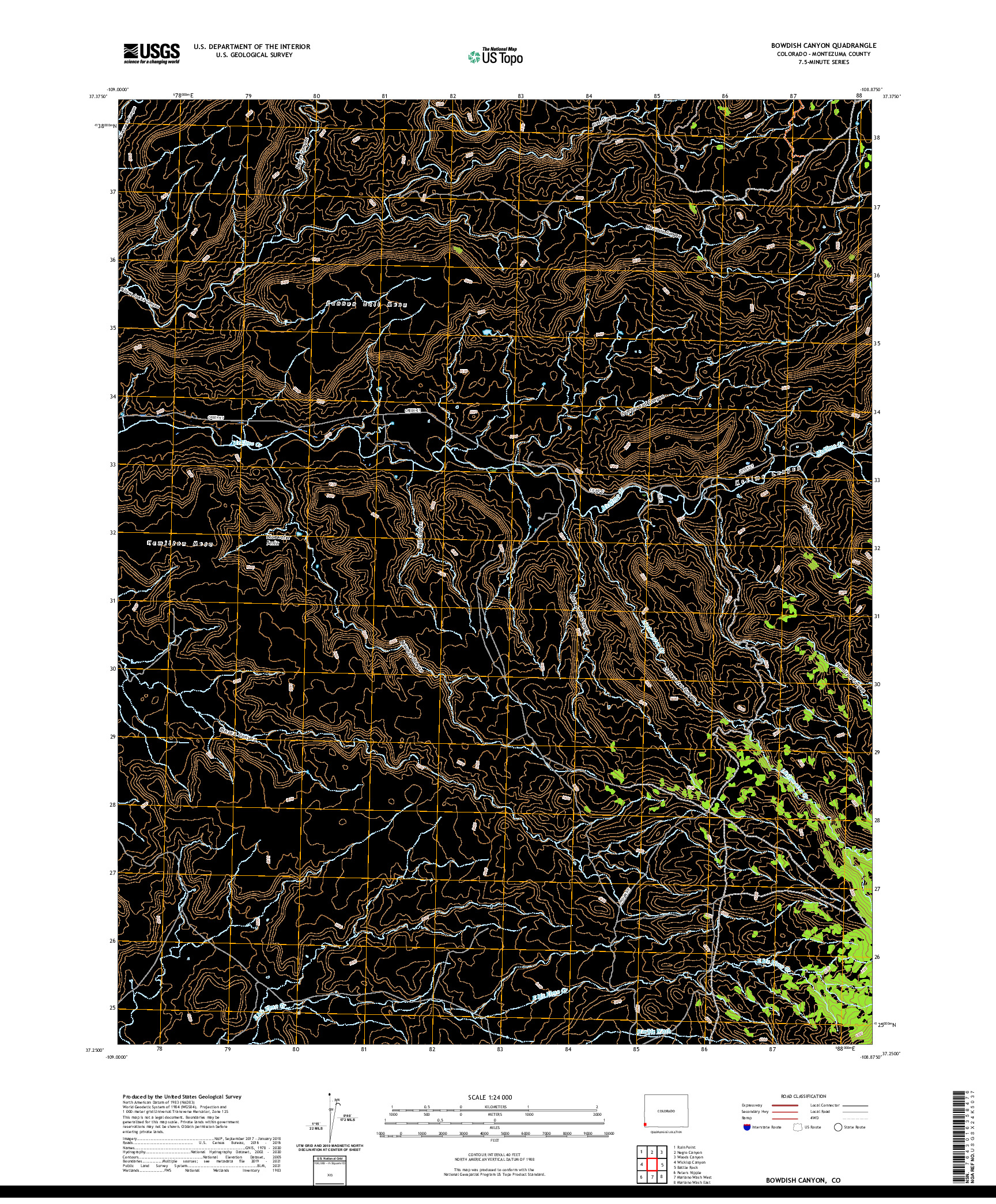 US TOPO 7.5-MINUTE MAP FOR BOWDISH CANYON, CO