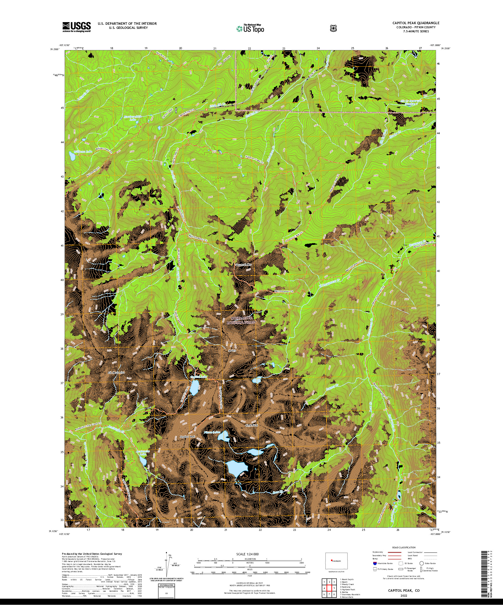 US TOPO 7.5-MINUTE MAP FOR CAPITOL PEAK, CO