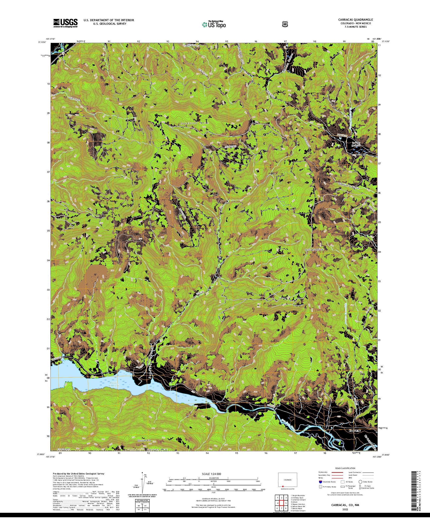 US TOPO 7.5-MINUTE MAP FOR CARRACAS, CO,NM