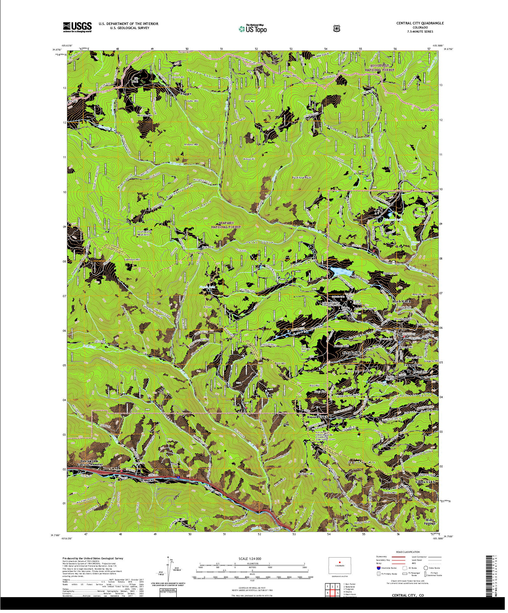 US TOPO 7.5-MINUTE MAP FOR CENTRAL CITY, CO