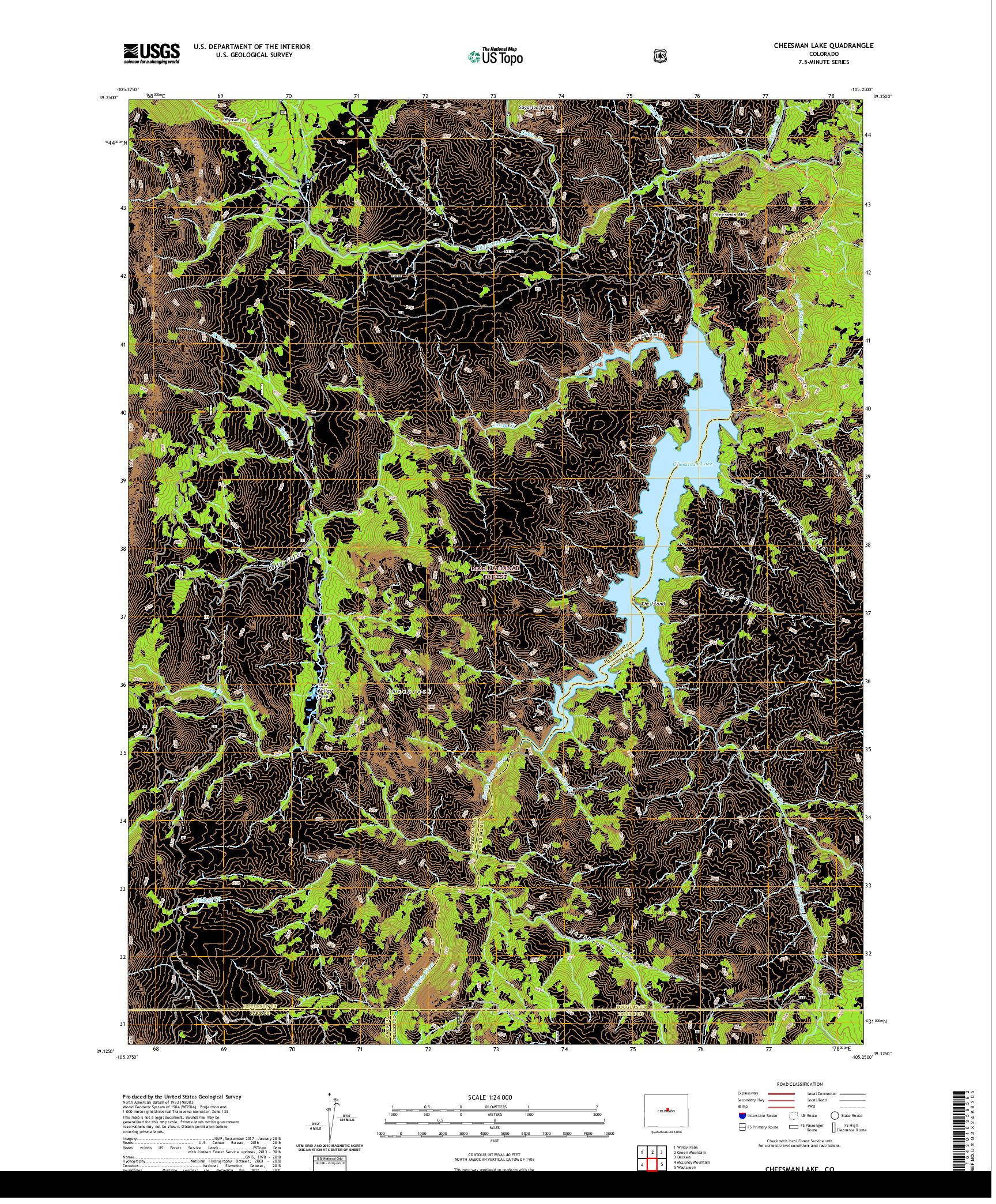 US TOPO 7.5-MINUTE MAP FOR CHEESMAN LAKE, CO