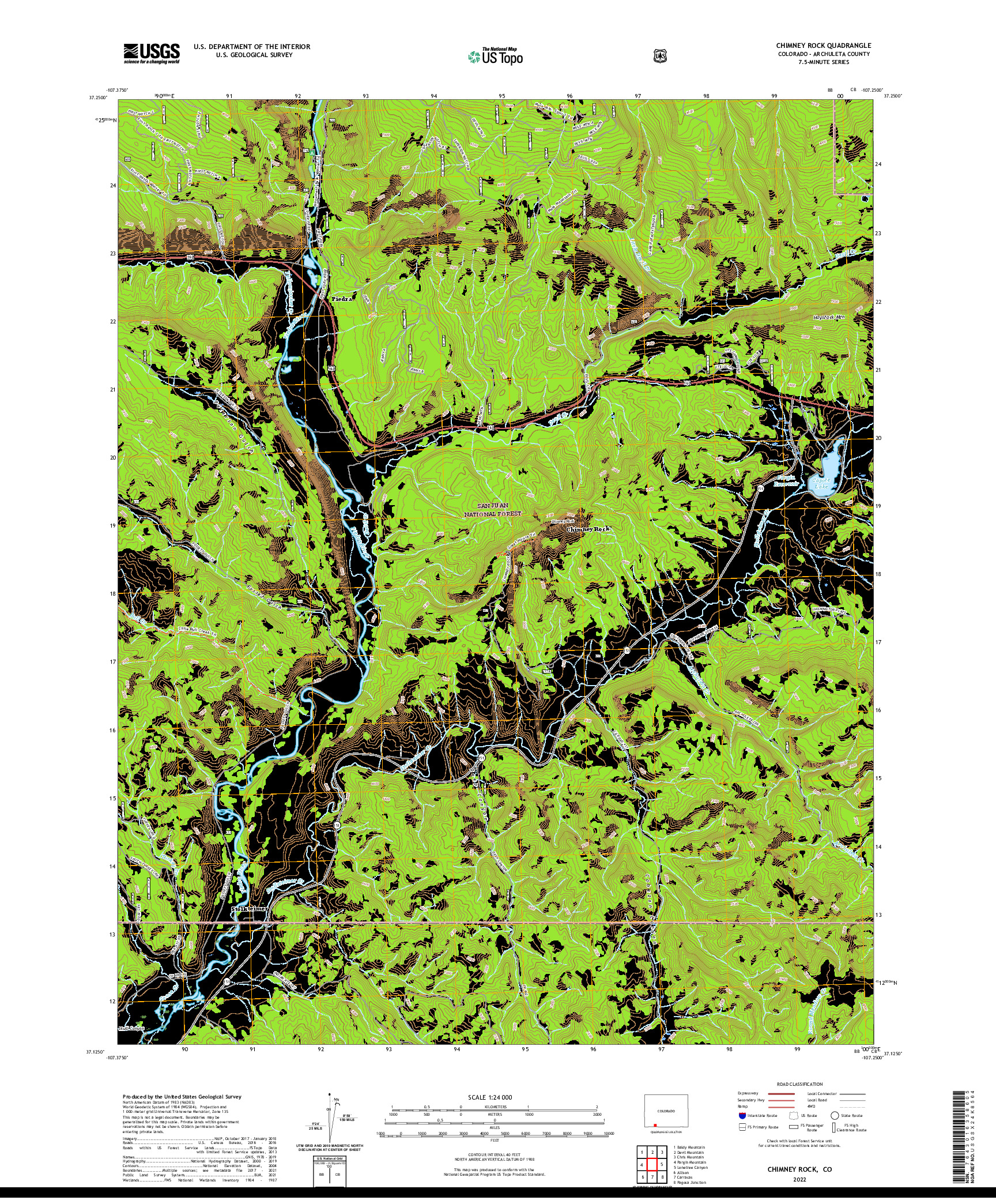 US TOPO 7.5-MINUTE MAP FOR CHIMNEY ROCK, CO