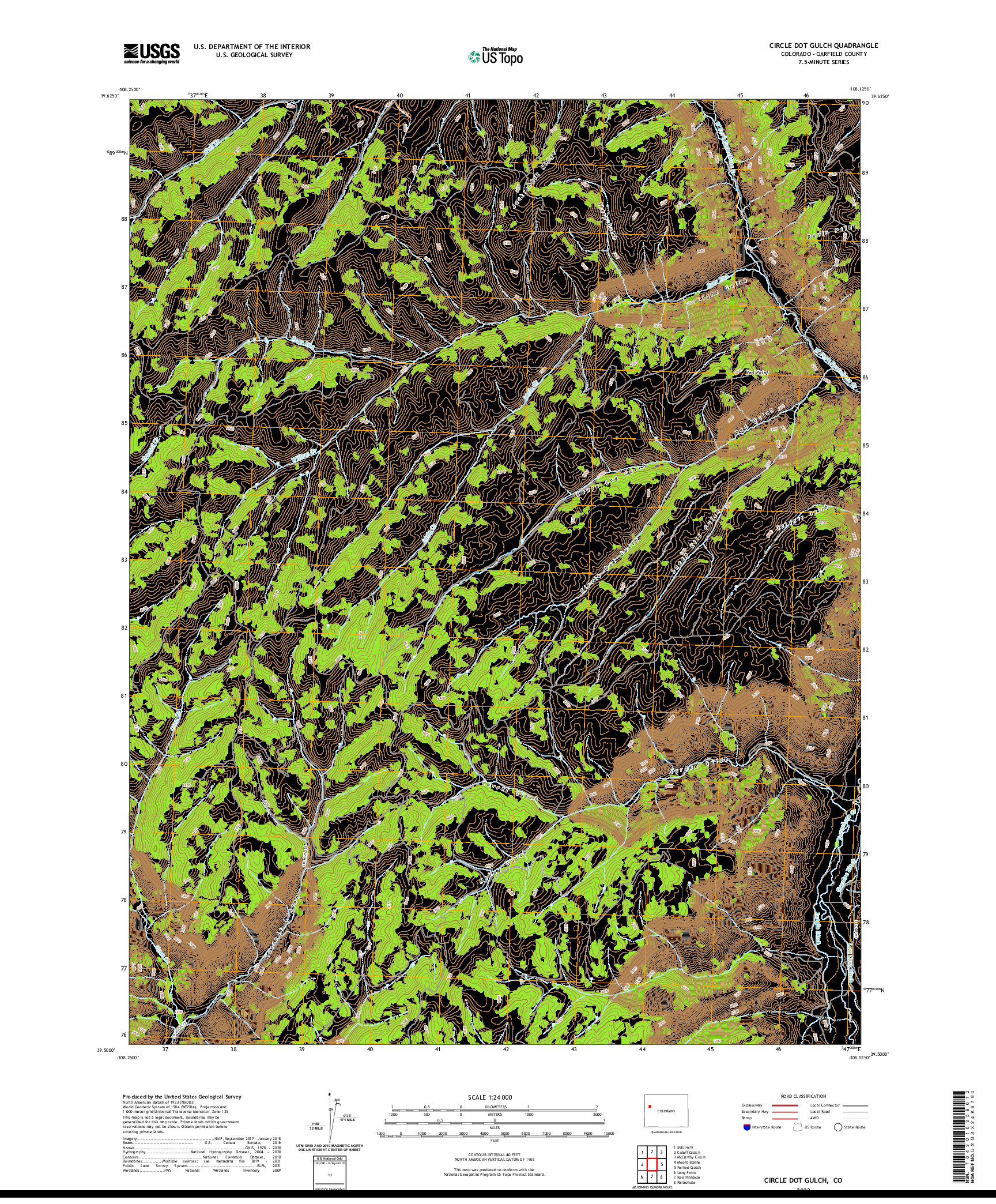 US TOPO 7.5-MINUTE MAP FOR CIRCLE DOT GULCH, CO