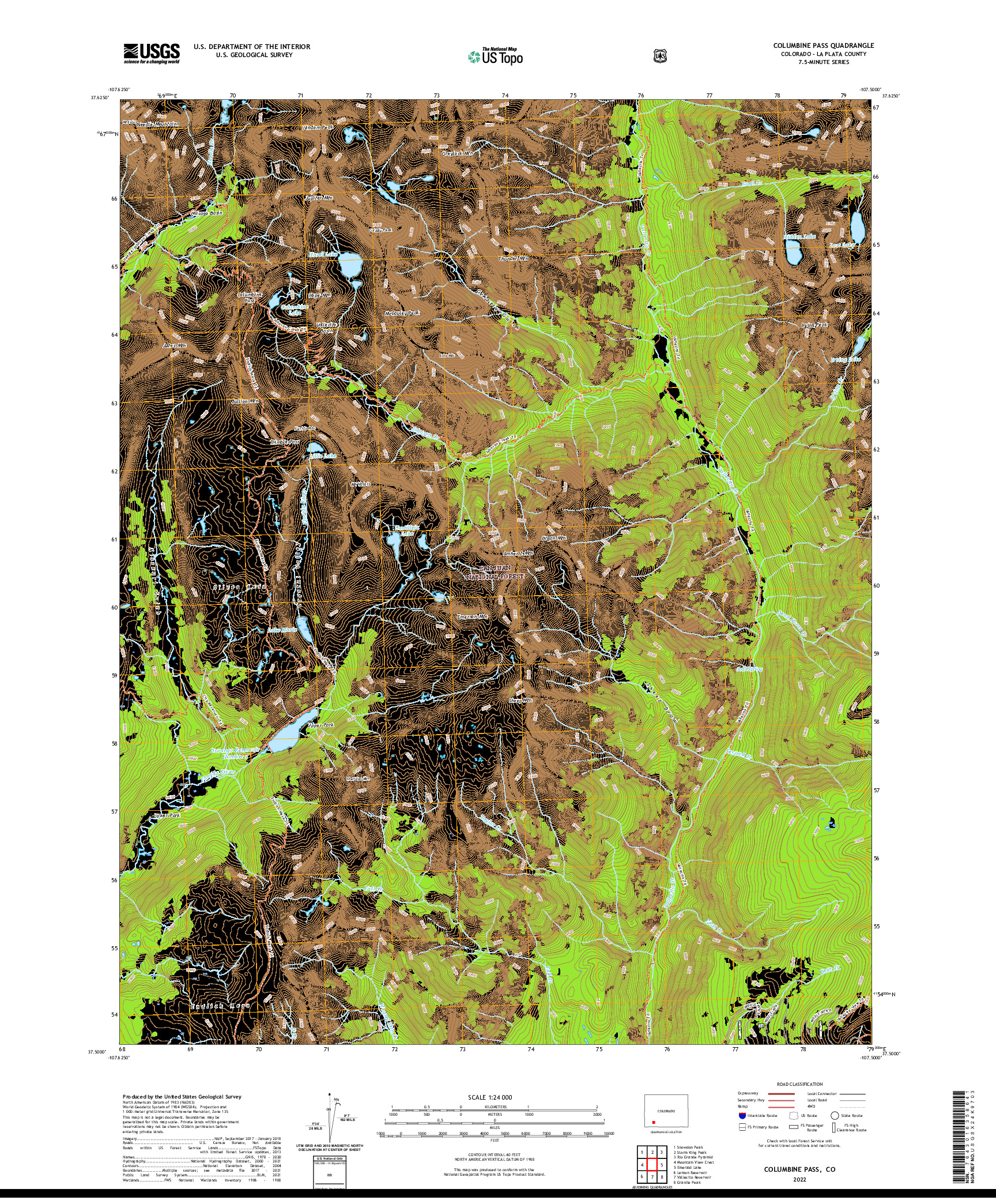 US TOPO 7.5-MINUTE MAP FOR COLUMBINE PASS, CO