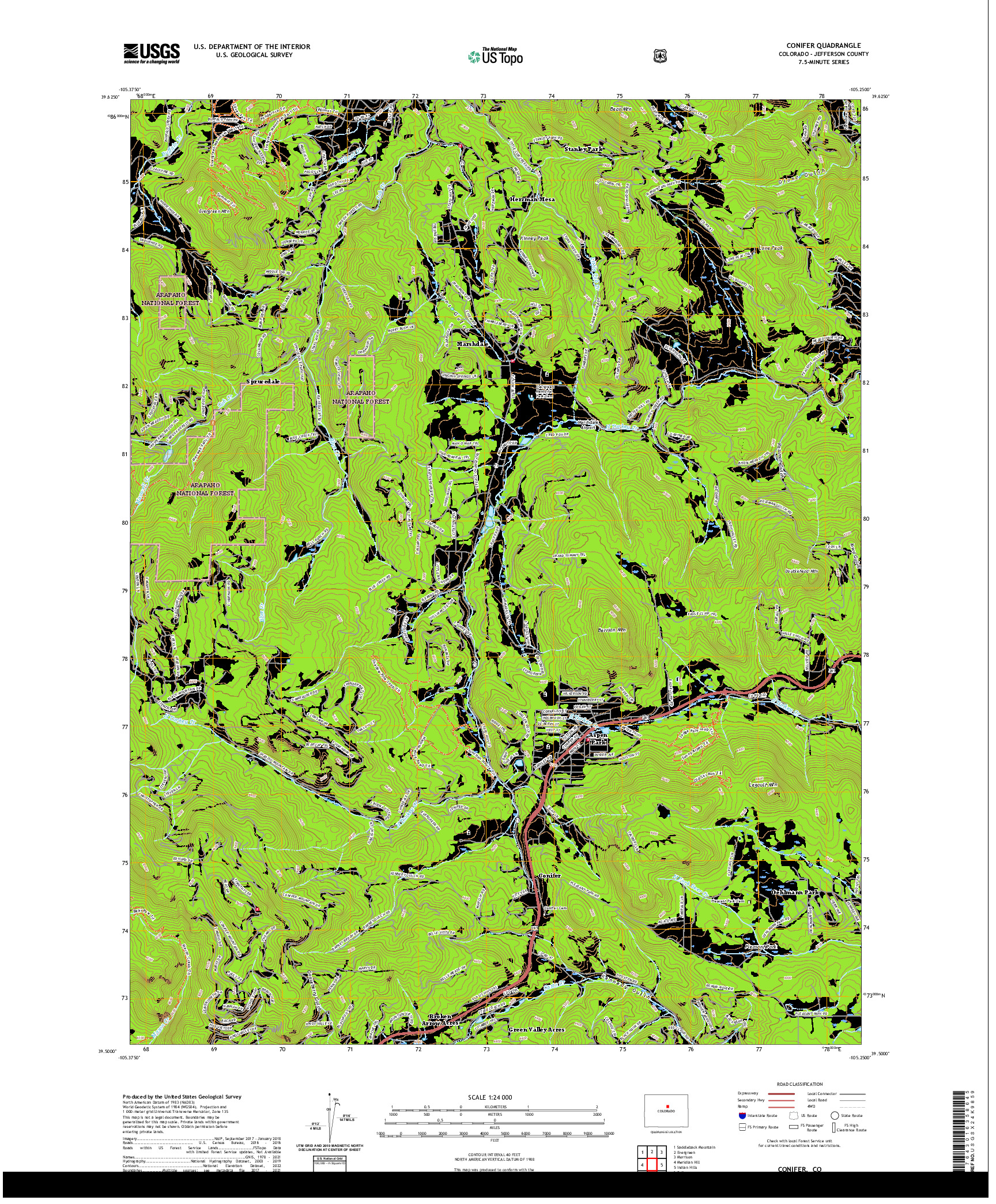 US TOPO 7.5-MINUTE MAP FOR CONIFER, CO