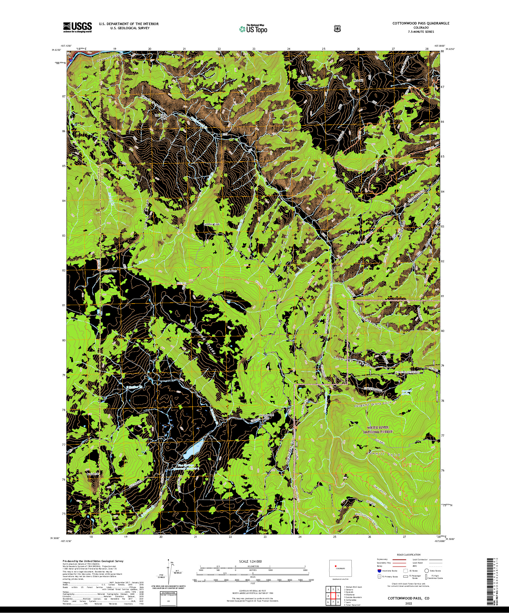 US TOPO 7.5-MINUTE MAP FOR COTTONWOOD PASS, CO