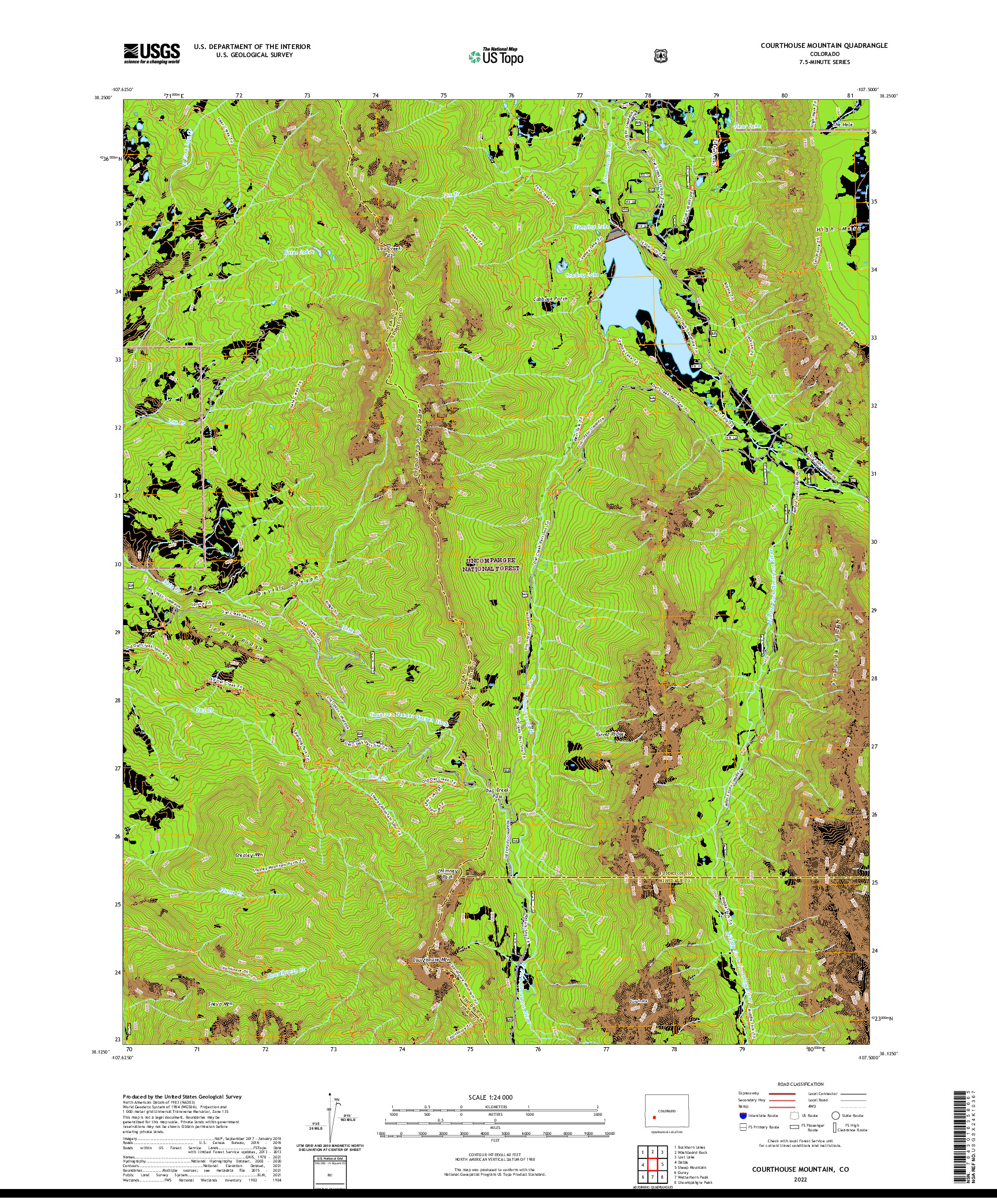 US TOPO 7.5-MINUTE MAP FOR COURTHOUSE MOUNTAIN, CO